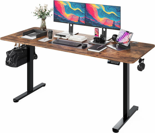 Monomi Electric Standing Desk, 63 x 28 inches Height Adjustable Ergonomic Home Office Sit Stand Up Desk with Memory Preset Controller (Rustic Brown Top/Black Frame)