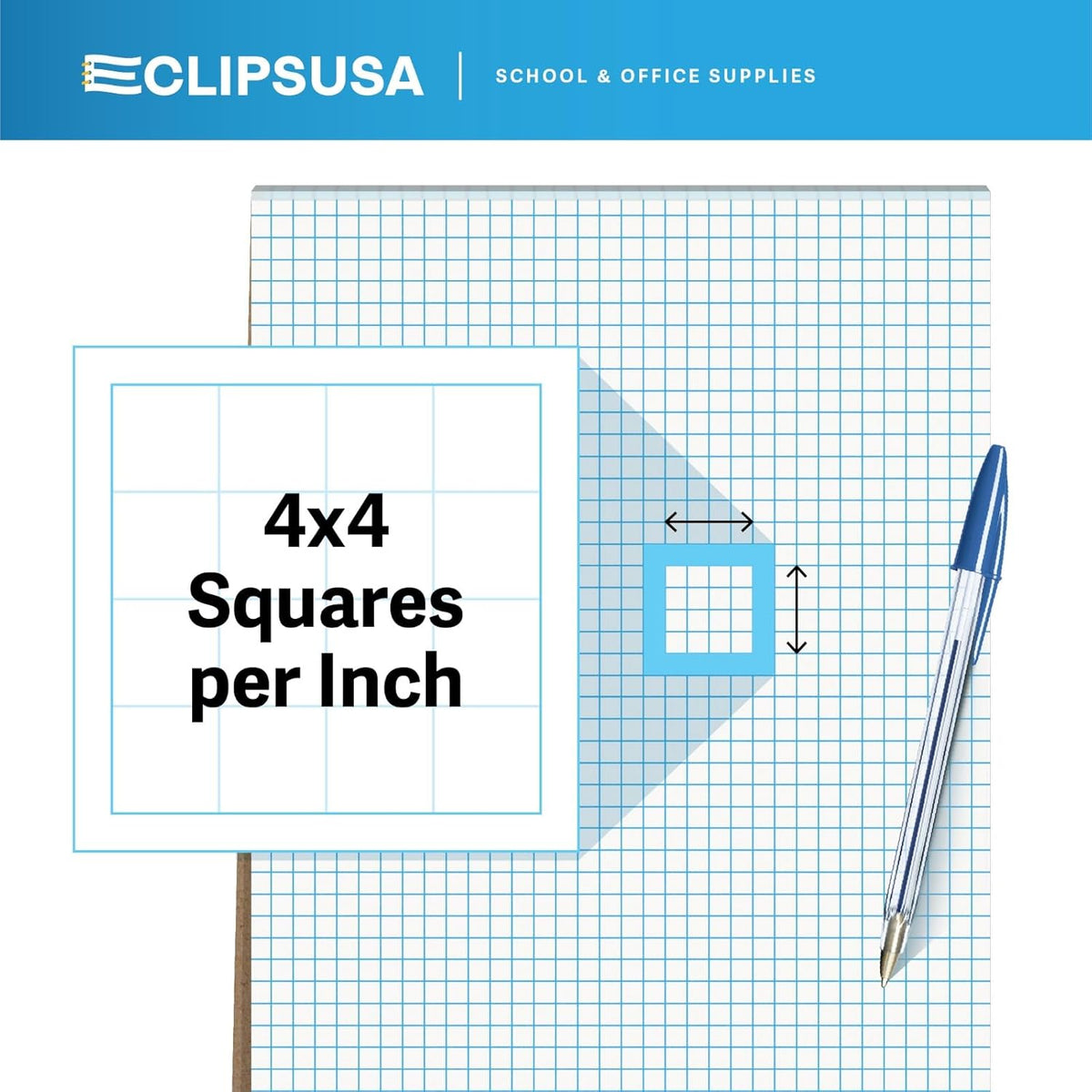 E-CLIPS USA Graph Paper Pad, Graph Paper Notebook, 4 x 4 An Inch Quad Ruled Graph Paper Pad, Graph Paper Pads 8.5 x 11, Drafting Paper, 50 Sheets Per Pad (48 Pack)