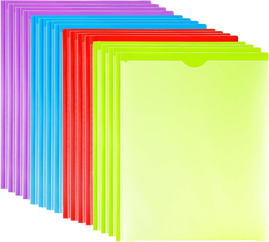 16 Packs Heavy Duty 3 Pockets Folders with Prongs, Plastic Folders with Clear Front Pocket, for Letter Size Paper, Assorted Colors/Card Slot for Class Office Home