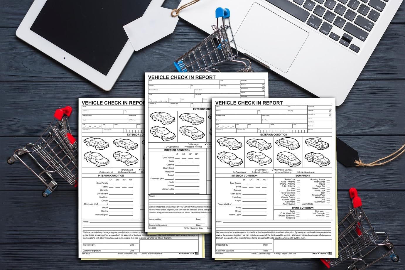 Vehicle Check-In Form Pad – 8.5" x 11" 2-Part Carbonless Auto Condition Report – White & Canary Copies – Service Intake Sheet for Car Dealerships, Repair Shops & Mechanics – Pack of 300