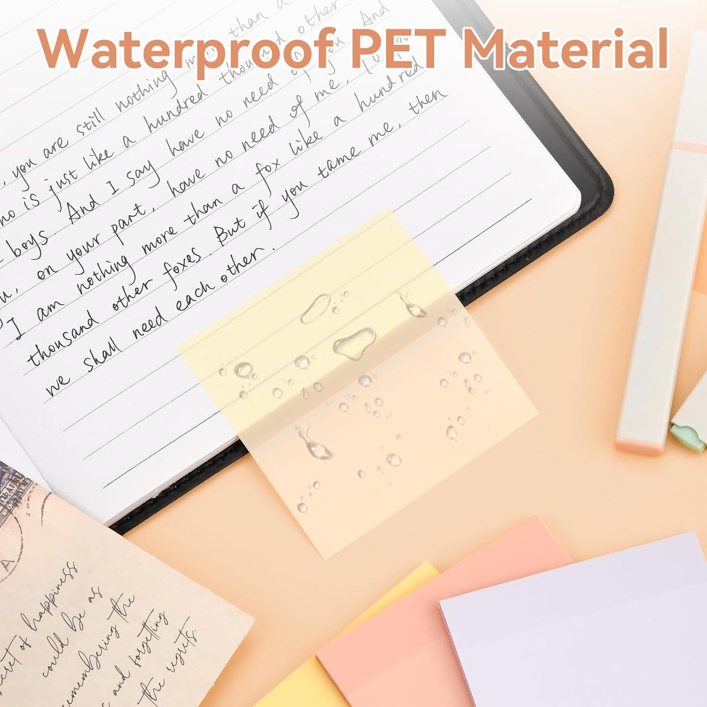 Transparent Sticky Notes, 3x3 inch, 6 Color Pastel Clear Sticky Notes, Waterproof Translucent Self-Stick Note Pads, See Through Sticky Notes for Books Annotation(300 Sheets)