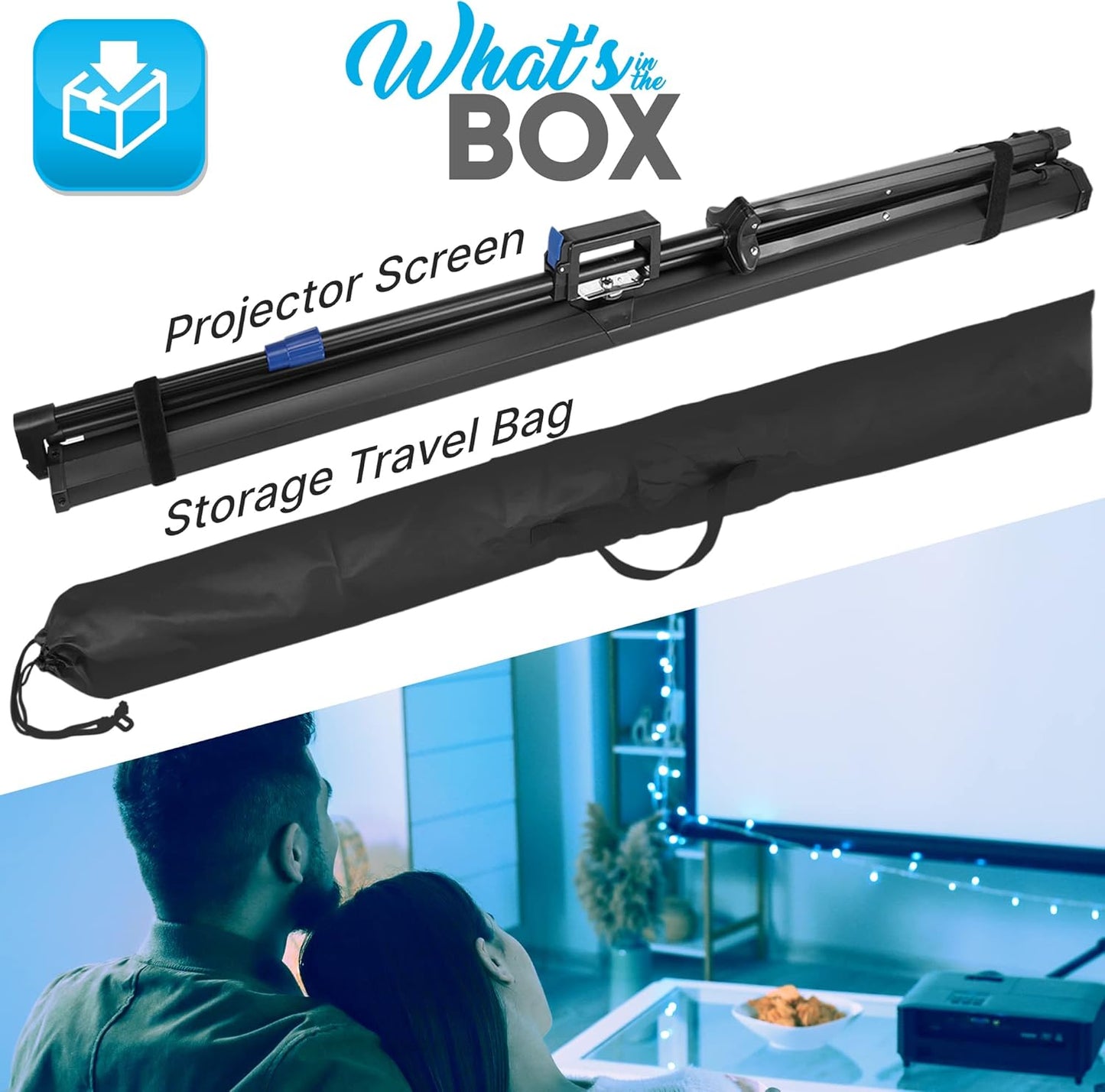 Pyle Projector Screen with Stand - 100-Inch Floor Standing Portable Fold-Out Rollup Matte for Projection, Includes Tripod, Great for Indoor/Outdoor Presentation, Quick Assembly