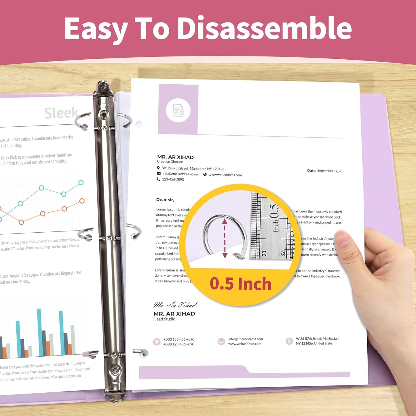SUNEE 1/2 Inch Binders 3 Ring 6 Pack, 3 Ring Binders Clear View PVC-Free Bulk (Fit 8.5x11 Inches) for School or Office Supplies, Pastel Binder