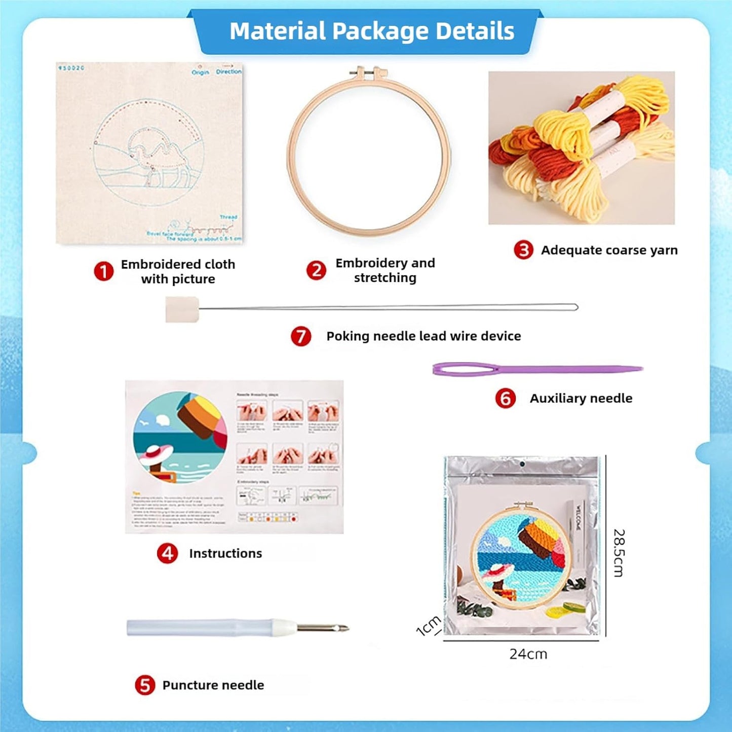 Punch Needle Kits Adults Beginner DIY Hawaiian Style 8 in Hoop Embroidery Set Starter Punch Needle Tool for Art Crafts, Ideal for All Ages, Perfect Festival Decoration & Gift (Sky and Water)
