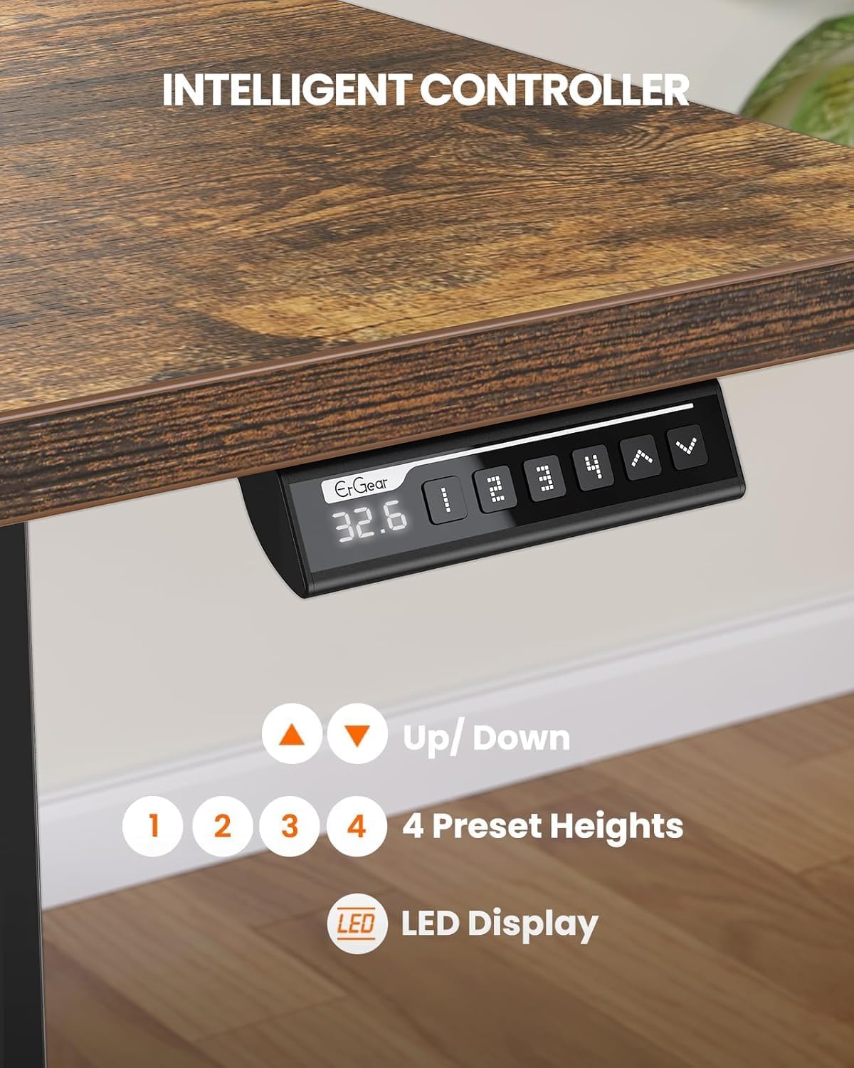 ErGear Electric 71 x 30 inch Standing Desk Workstation, Large Sit Stand up Desk, Memory Computer Home Office Desk, (Vintage Brown) Ships in One Box
