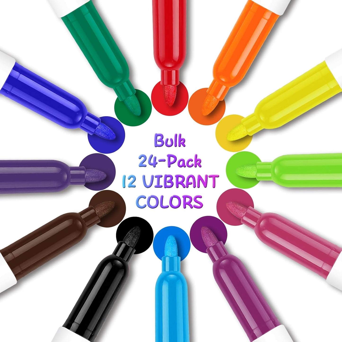 SFAIH Dry Erase Markers Fine tip 12 Colors, 24 Pack (2 Dozen) - Low Odor Whiteboard Markers for Office Teams, Study Groups, Home Schooling | 5 Sizes:12/24/48/72/144 Packs