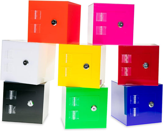Source One Premium Acrylic Cube Donation Box with Deluxe Rear Open Door and Cam Lock Suggestion Box (12 Inch, Yellow)