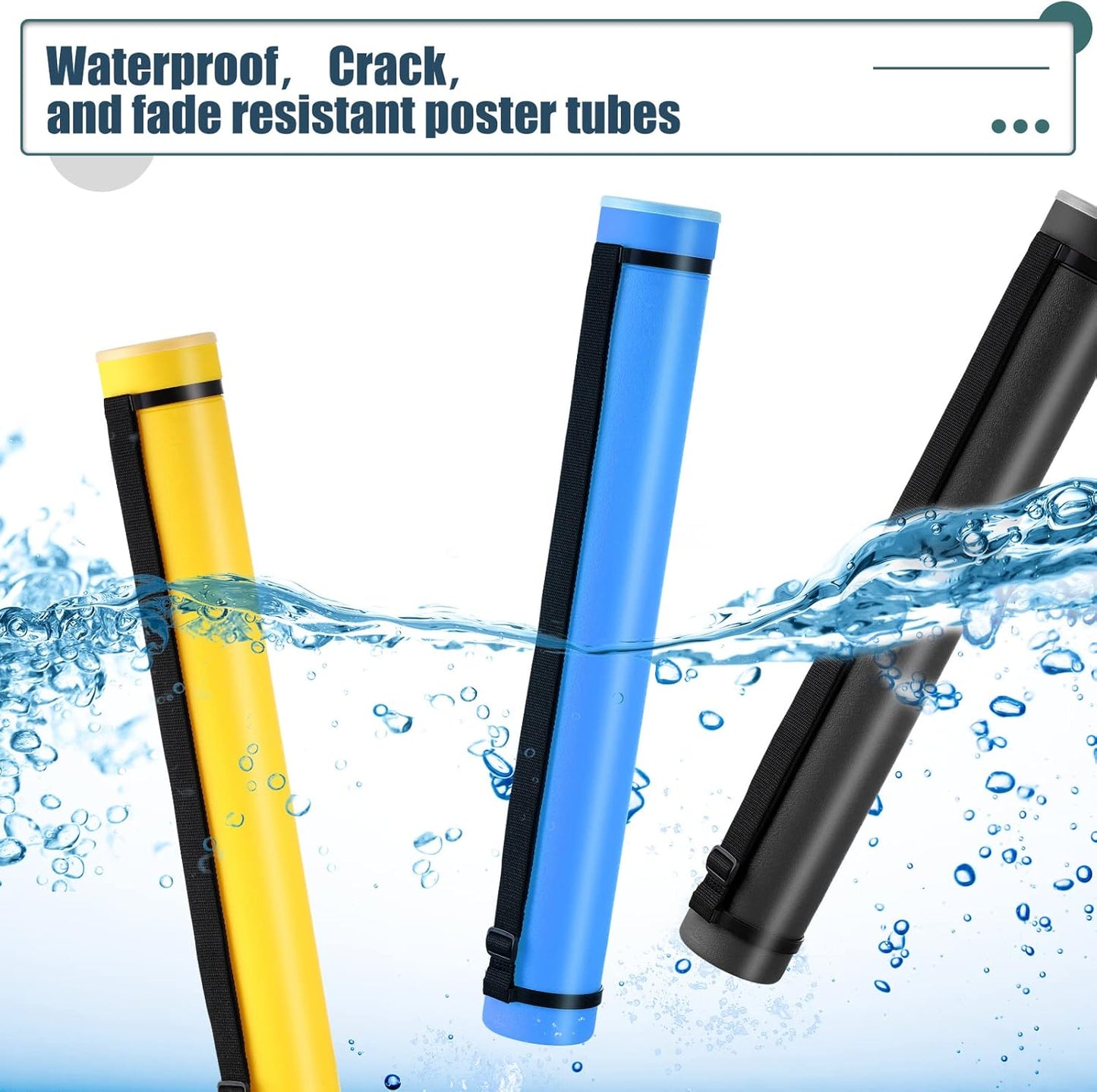 3 Pcs Extendable Poster Tubes Plastic Poster Document Storage Tube with Carrying Strap 24-40 Inch Expanding Blueprint Holder Telescoping Tube with Cap Waterproof Art Poster Tubes (Yellow, Blue, Black)