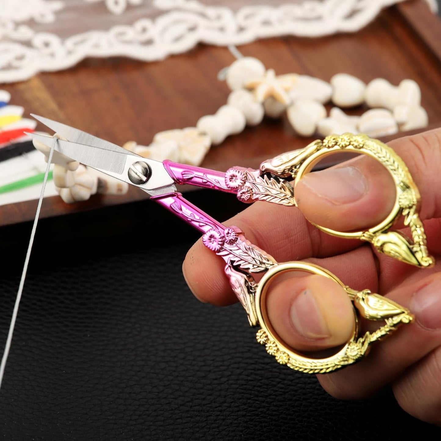 Sewing Embroidery Scissors – Small Precision Detail Scissor for Craft, Artwork, Needlework Yarn, Handicraft DIY Tool, Thread Snips, 4.6in Pink Cute Bird Shears