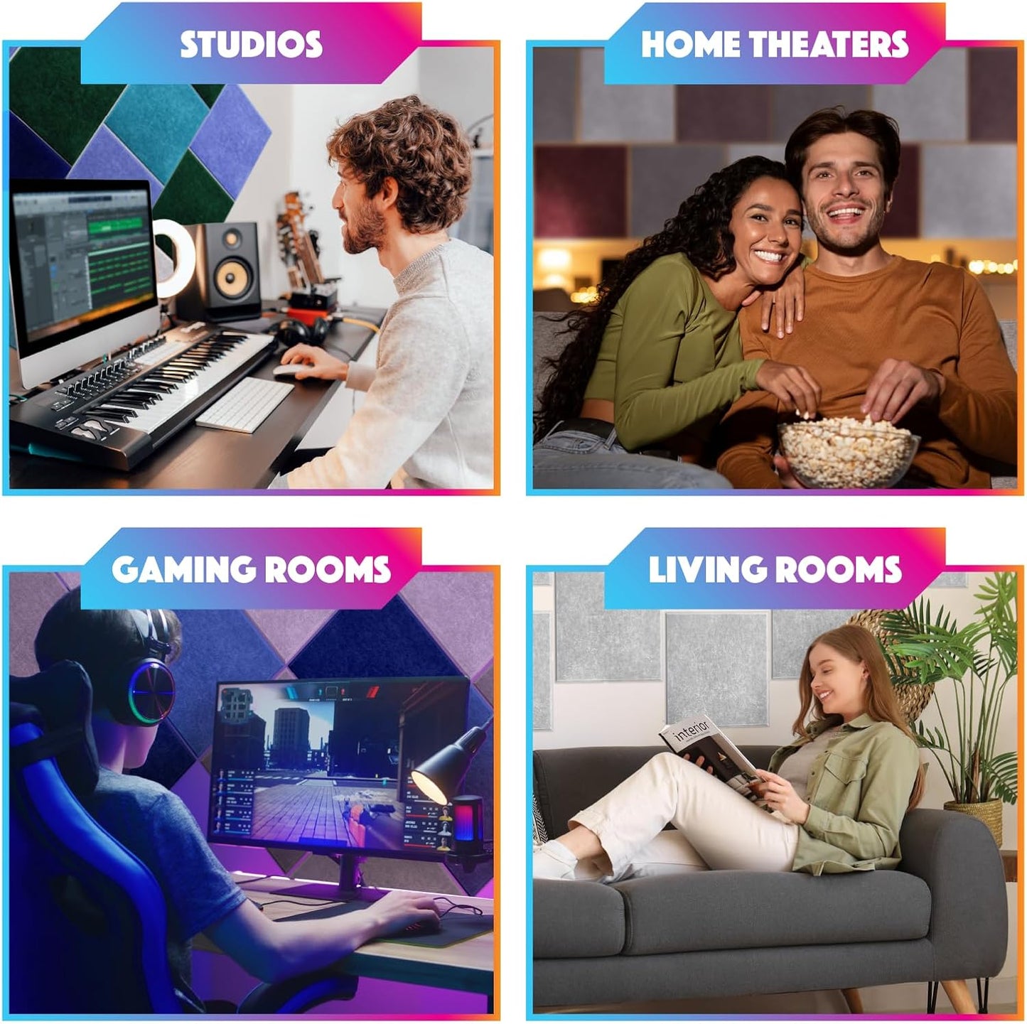 18 Pack Acoustic Panels Self Adhesive Sound absorbing Wall Panels, High Density Dampening Panel, 12X12X0.4 Inch Square Wall Panels in Home,Office,Reccording Room,Studio (Light Camel)