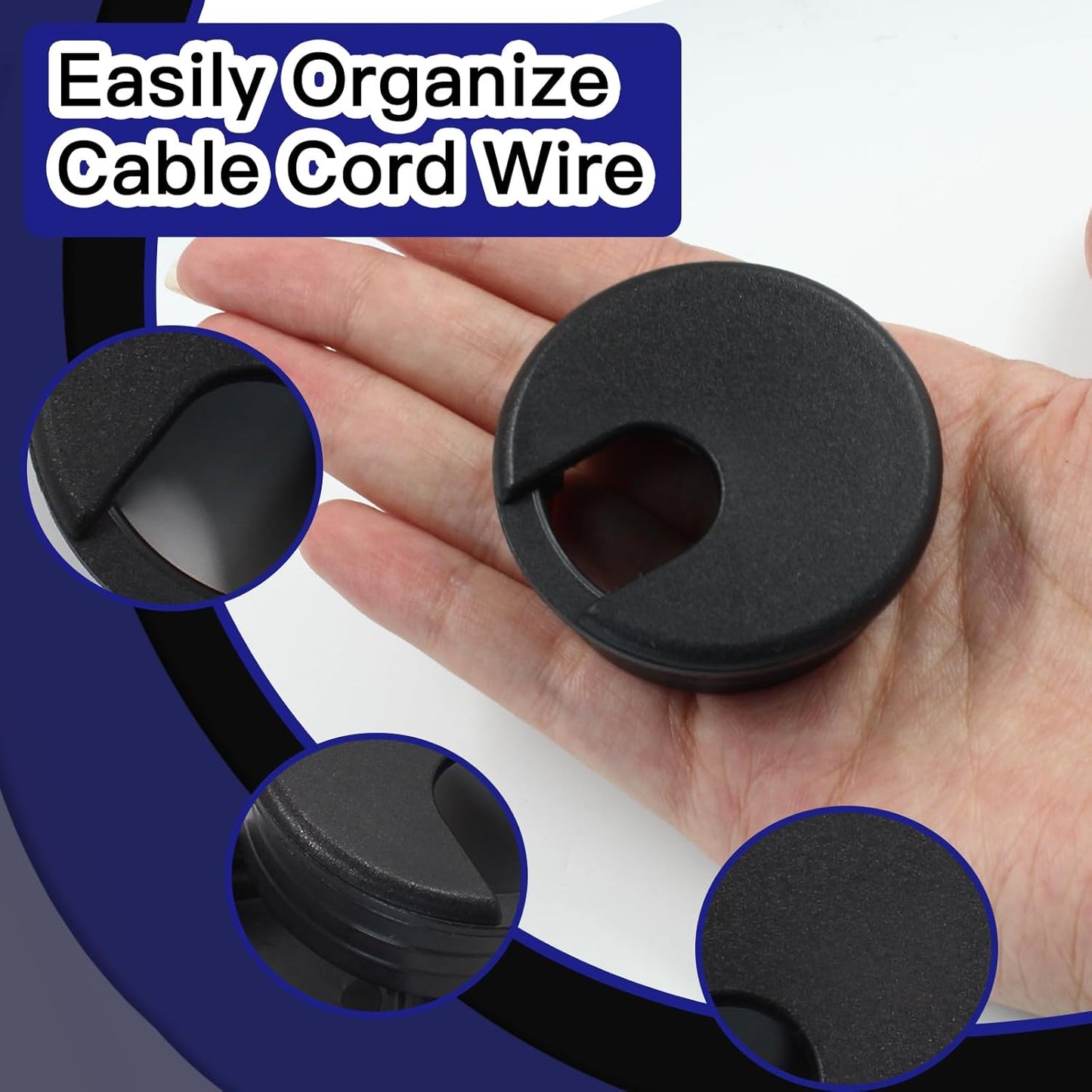 2pcs 1-3/4 Inch Desk Grommet, Plastic Desk Hole Cover, Black Cable Hole Cover, Desk Hole Grommet for Wire Cord Organizing Office Computer Desk