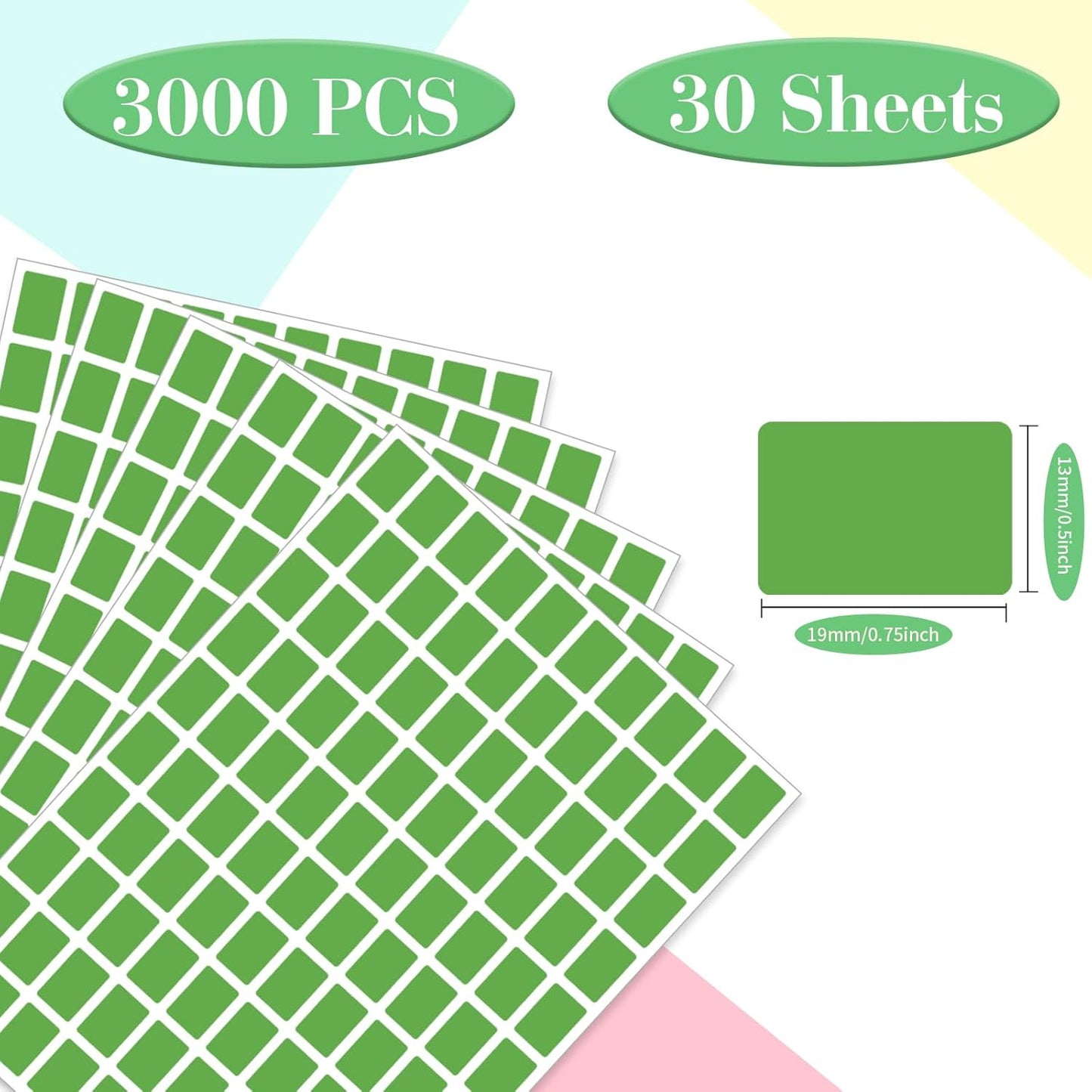 Starboling Color Coding Labels,3000 PCS 1/2" x 3/4" Green Rectangular Colored Labels Stickers,for Garage Sale,Price Tags,File Folder Tabs,and Classroom Organization