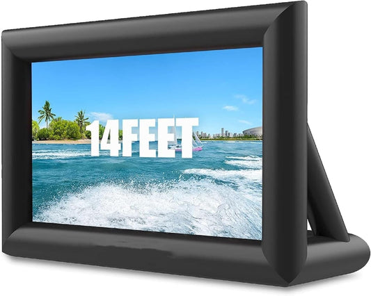 PioneerWorks 14 FT Inflatable Projector Screen， Outdoor Movie Screen Blow Up for Movie Parties Backyard Outside with Air Blower and Carry Bag, Front and Rear Projection