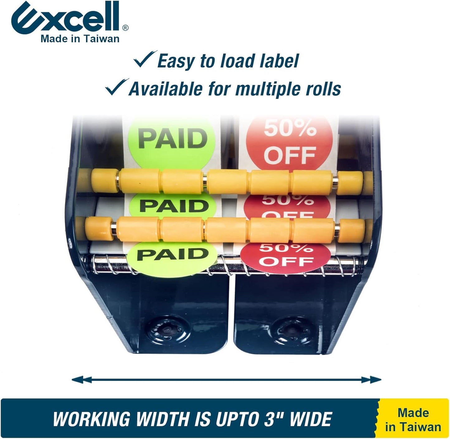 Excell LD-318 Manual Metal Label Dispenser for 3" Labels, Pull-and-Take Design, Non-Slip with 4 Suction Cups, Durable Metal Construction, Includes Dispenser (3" Wide, 3" Core)