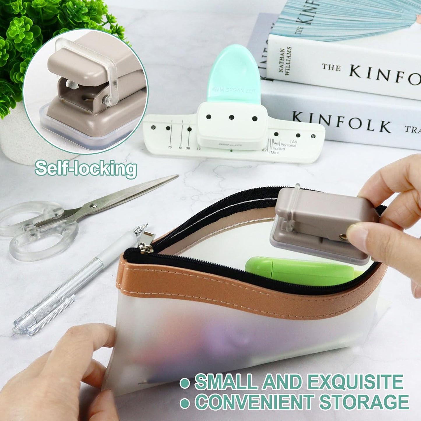Paper Punch Kit, 3 Hole Punch 4MM Diameter, Single Hole Puncher Handheld 1/4 Inches, Art Cutting Tools Knife Pen, 1 Small Scissors, for Scrapbooking, Cardmaking, Papercraft, Art Project