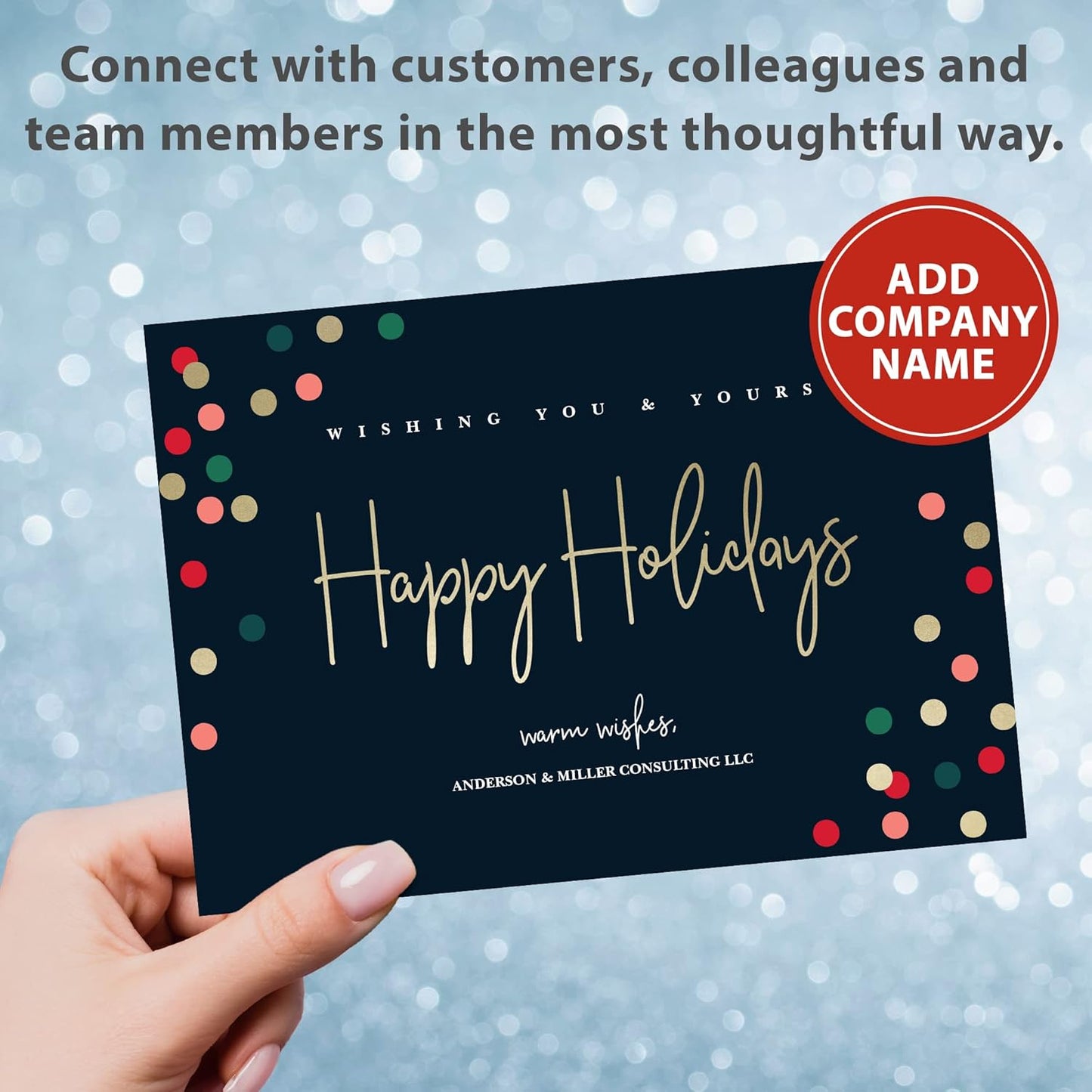 Let's Make Memories Personalized Business Christmas Cards with Envelopes - Premium Quality - 5x7-2025 Holiday Cards & White Envelopes - Festive Lights - 125 ct