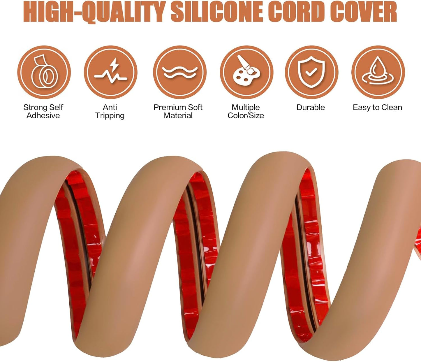 Floor Cord Cover Self Adhesive Cord Hider,3.3FT Cable Management, Extension Strip Protector for Wires, Prevent Cable Trips for Offices, Gyms, Exhibitions Cavity:0.51"(W) x 0.3"(H) Brown