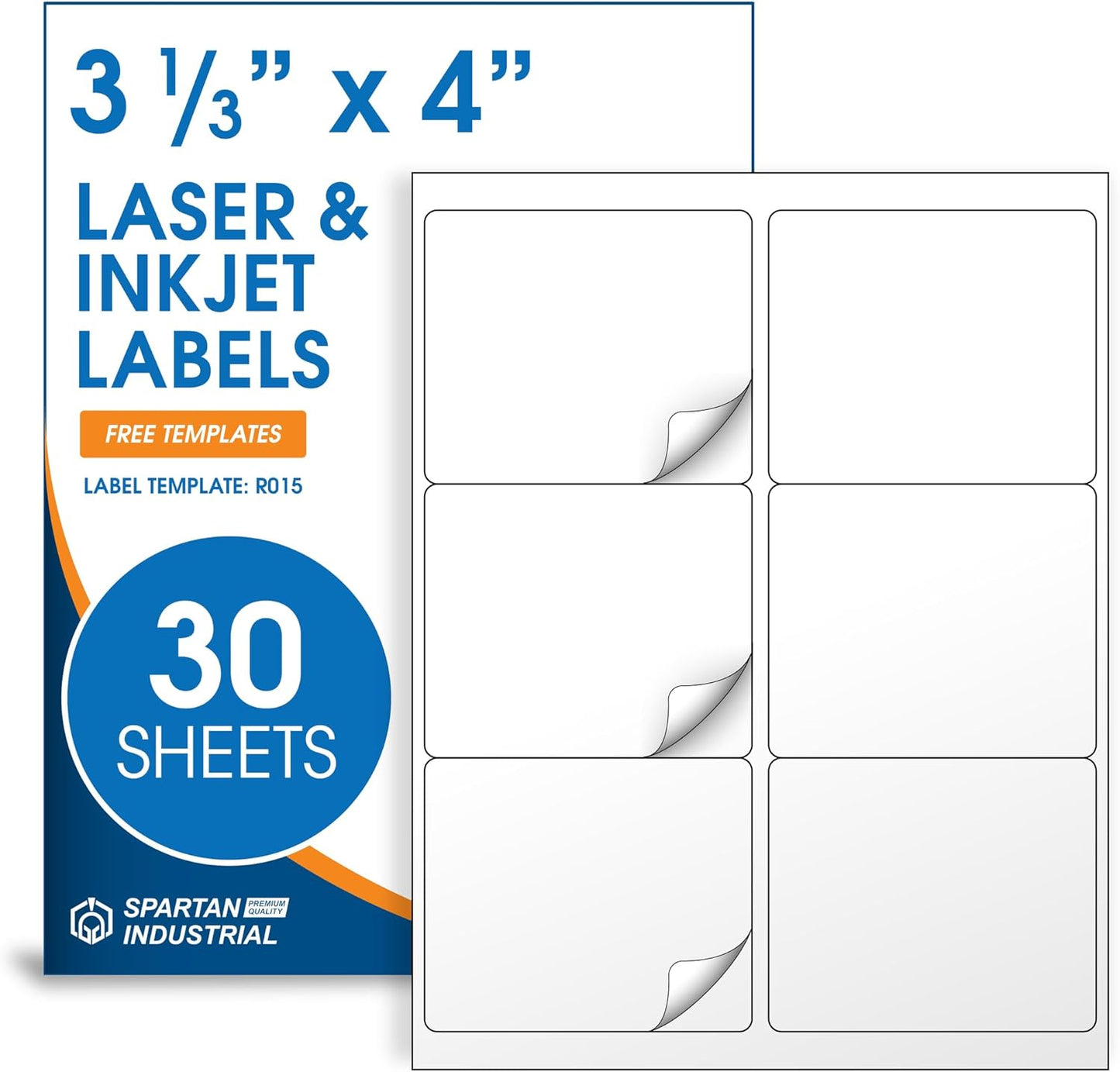 3 1/3" X 4" Matte White Shipping Labels Compatible with Inkjet and Laser Printers - 30 Sheets, 180 Printable Stickers for Mailing, Product IDs, Organization - Spartan Industrial