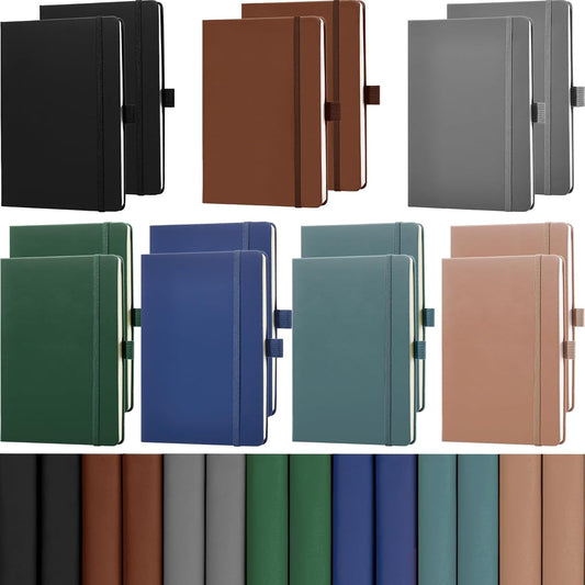 Laumoi 14 Pack Lined Journal Notebooks 5.5 x 8.2 Inch A5 Hardcover Notebook College Ruled Notepad with Pen Holder PU Leather Ruled Lined Journals for School Business Work Writing(Deep Color)