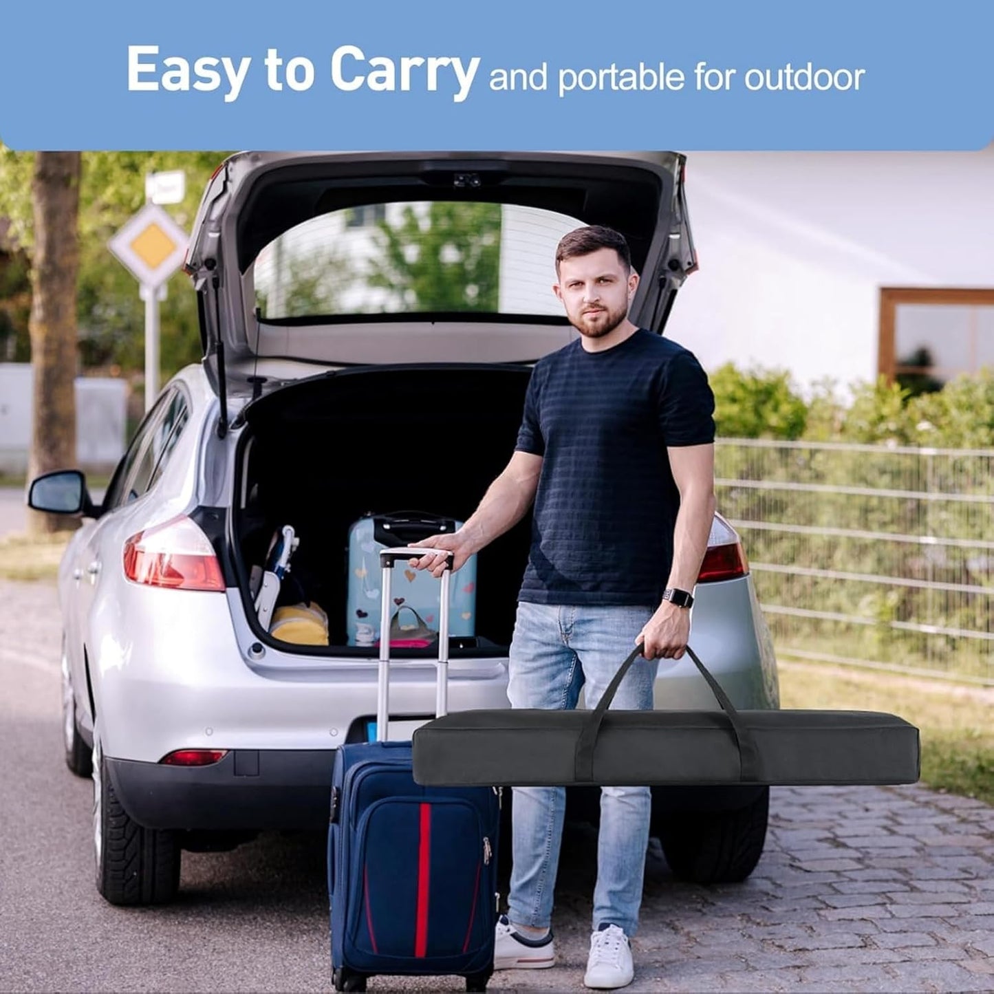 Projector Screen with Stand 120 Inch, 16:9 4K HD Portable Projector Screen Indoor Outdoor, Foldable Wrinkle-Free Movie Screen 160° Front Rear Projection Screen with Carry Bag for Home Movie