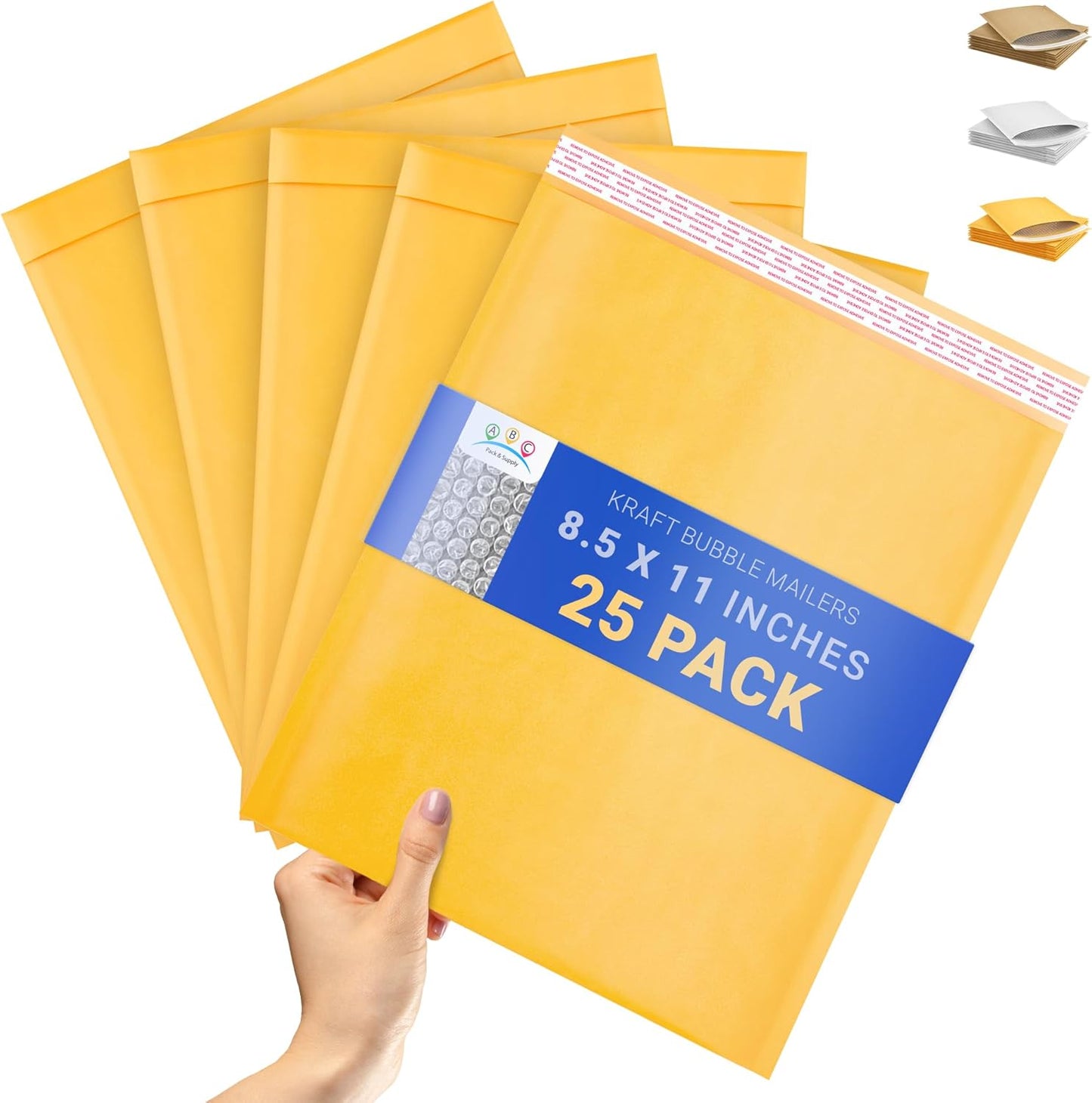 ABC PACK & SUPPLY Gold Kraft Bubble Mailer Envelopes, 8.5 x 11 Inches. 25 Pack Mail Padded Envelopes Self Seal. Kraft Bubble Mailers. Tear-Resistant Mailing Envelope Padded. Sturdy Paper Mailer
