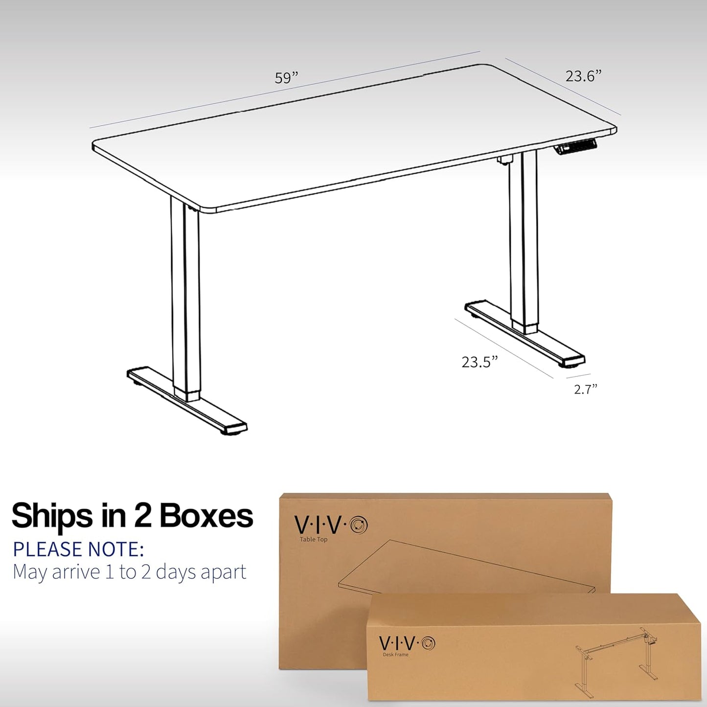 VIVO Electric 60 x 24 in Rustic Standing Desk, Memory Height Adjustment, 1B Series, One-Piece Vintage Brown Top, Black Frame, DESK-KIT-1B6N
