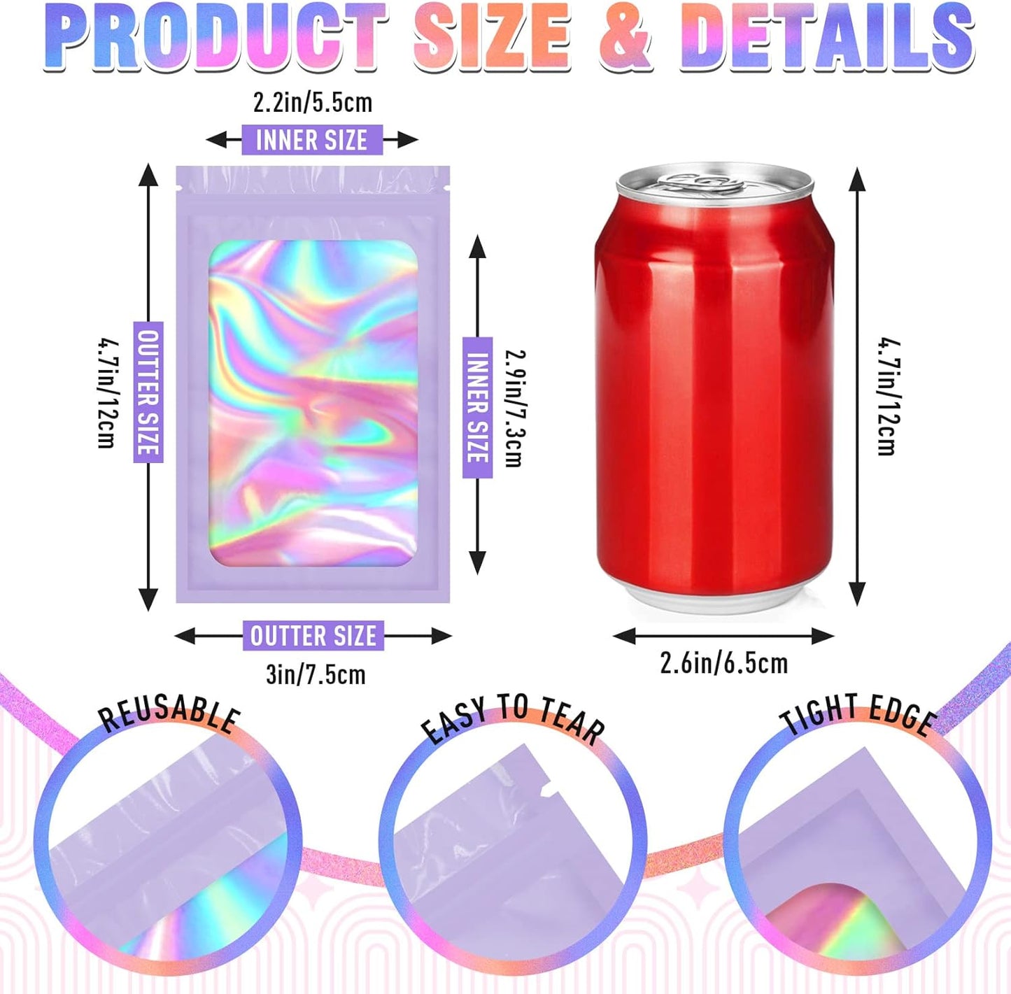 Mylar Bags, 100 PCS Packaging Bags, Small Bag Smell Proof Bag with Clear Window (3x4.7 Inch)