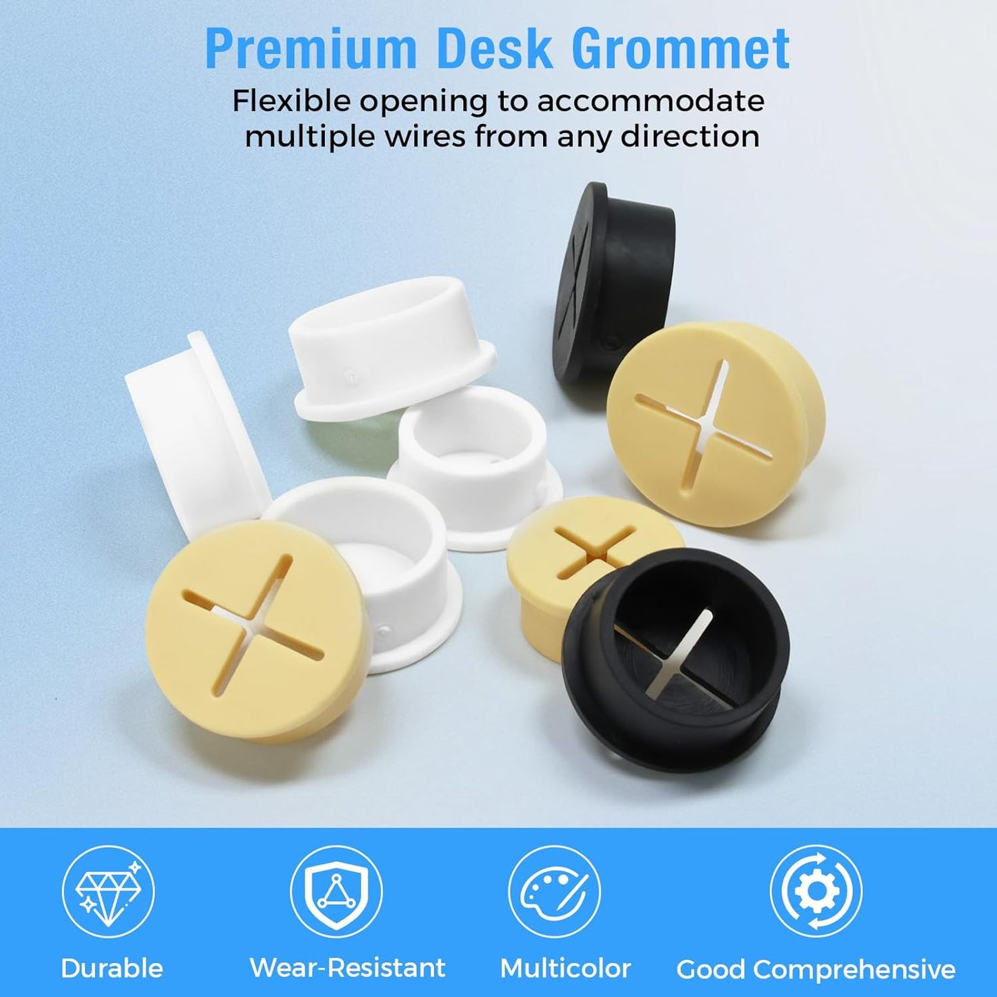 Desk Grommet, 1 in 25 mm Silicone Rubber Grommets, White Desk Hole Cover for Cables, Flexible Wall Cord Pass Through Grommet for Office Table Computer Home Furniture Wire Organizer-15 Pcs