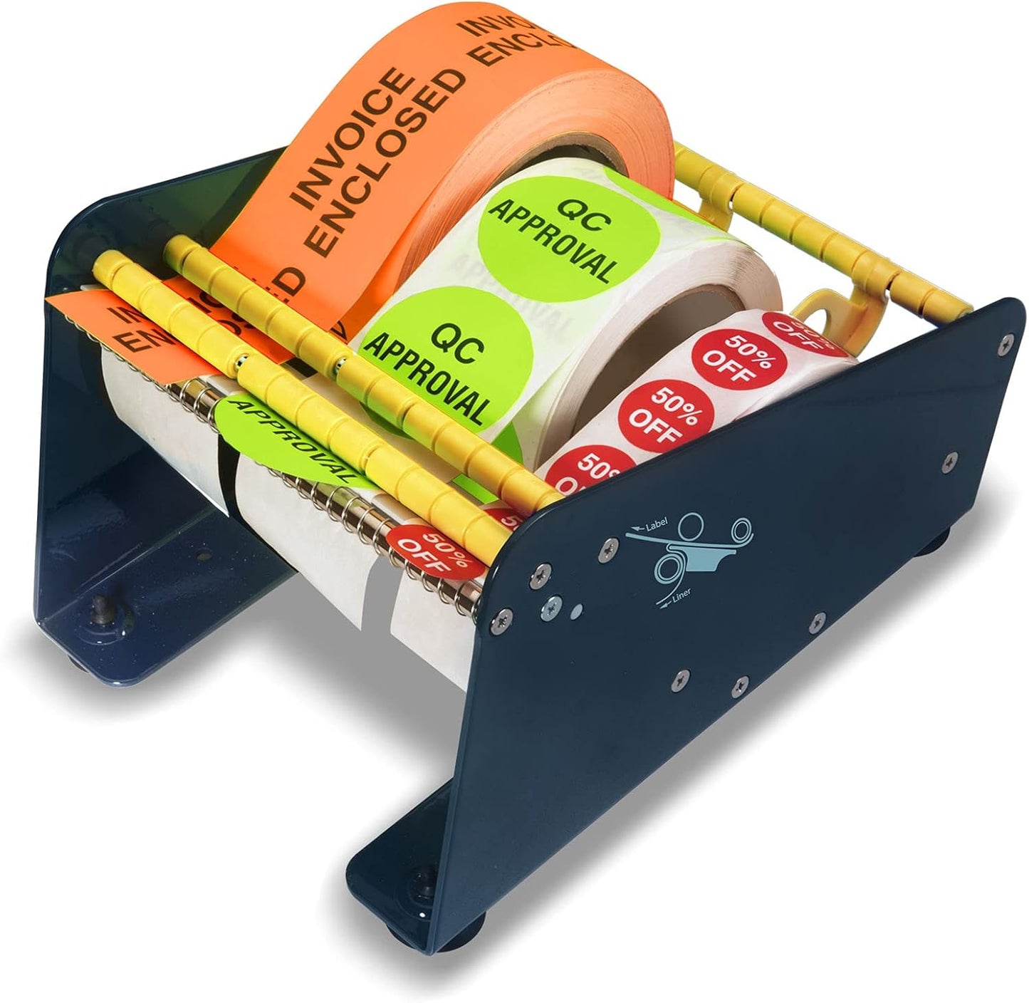 Excell LD-618 Manual Metal Table Label Dispenser: Ideal for Home, Office, Retail, and Warehouses. Fits 6.5" Labels. Features a Sturdy Metal Construction and Easy Label Dispensing.