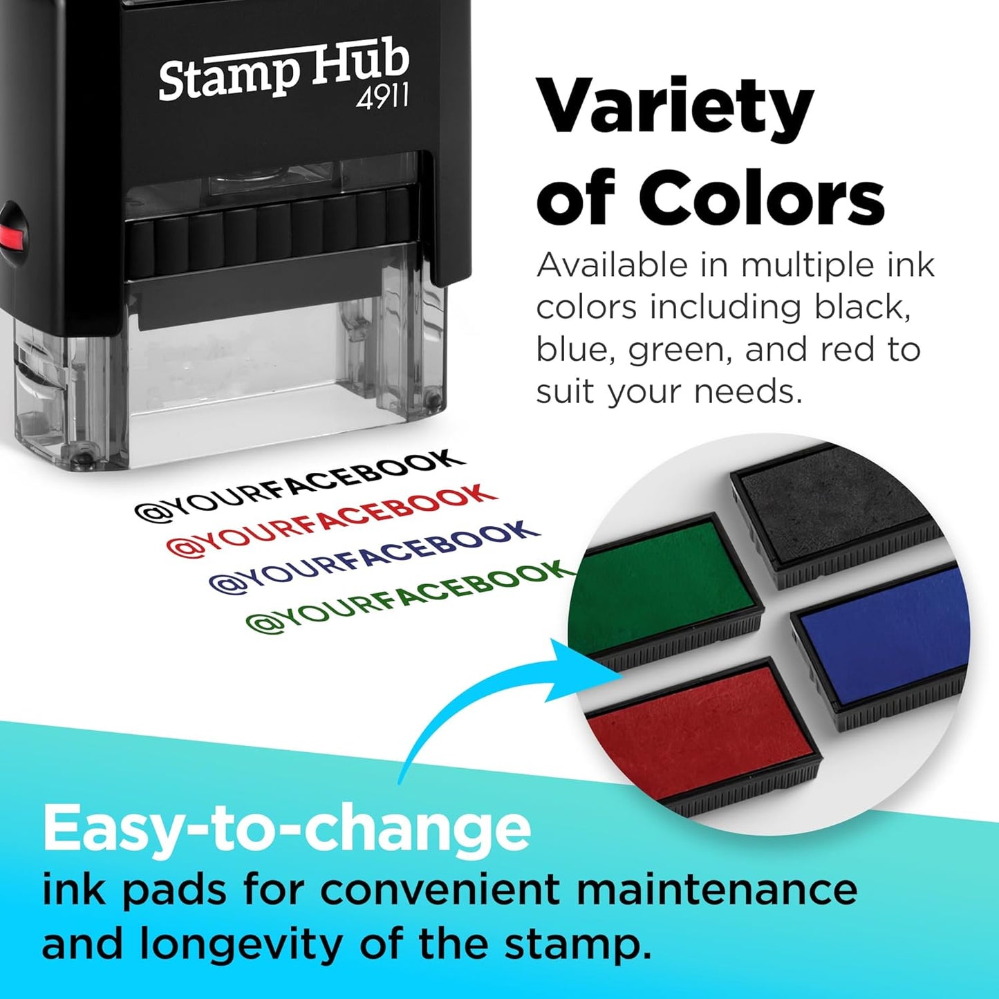Self Inking Personalized Stamp - 1 Line Custom Stamp, Customizable Office Name Stamp, Ink Stamps for Business - Easy to Change Ink Cartridge, Multiple Ink Color Options - Small