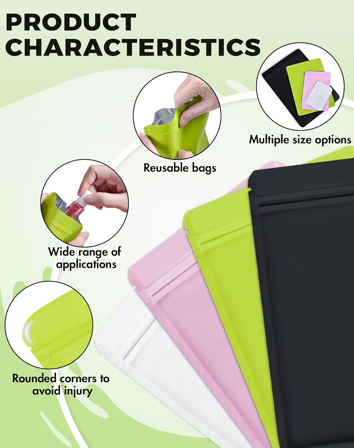 FireKylin 100 Pack Resealable Packaging Bags for Small Business Double-Sided Color Smell Proof Bags for Food Storage Flat Bags (Green, 7.1" x 10.2")