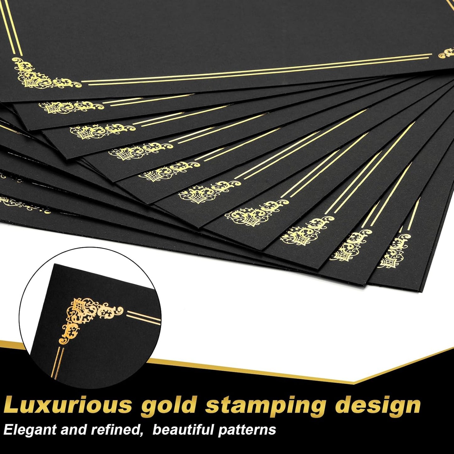 Fainne 120 Packs Certificate Holders Bulk, Diploma Covers Gold Foil Border, Document Covers for Letter Size 8.5x11 Award Certificates, Cardstock, Document Papers, Paper Card Stock(Black)