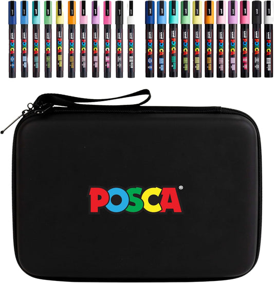 Posca Exclusive Holiday 3M and 5M Paint Markers Gift Set of 22 with Carrying Case, Great for Children and Adults, Acrylic Art Markers for Coloring Canvas, Wood, Glass and Metal
