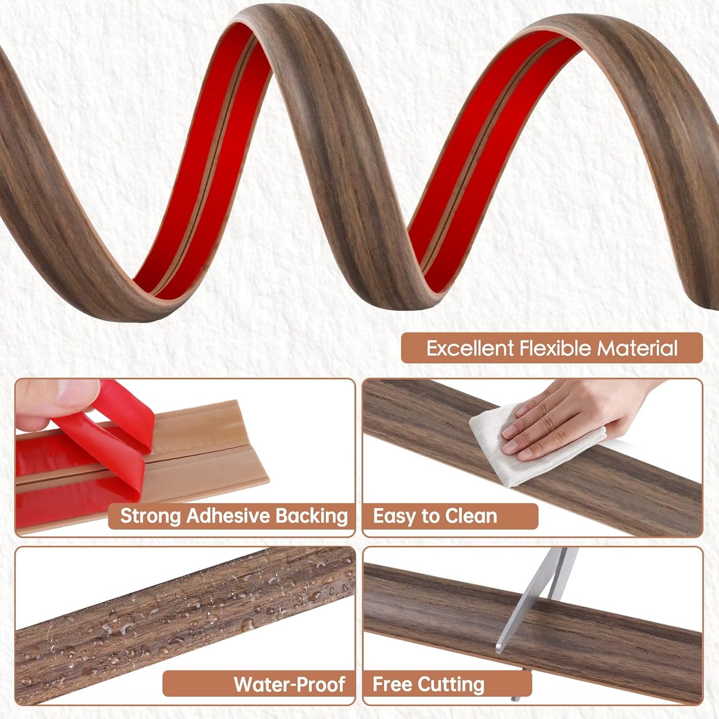 Floor Cord Cover for Wires on Floor Self Adhesive Cord Hider Floor Cable Management Wire Covers for Cords Protector Prevent Cable Trips Cord Cavity W 0.47" x H 0.27", Misty Brown Wood, 3.3Ft
