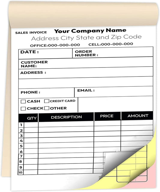 Custom 8.5" X 11" Invoice Receipt Book, Carbonless NCR Invoice Book in 3-Part Duplicate Receipts, Estimates, Purchase Orders, Sales Orders, Price Forms with Your Company/Business Name