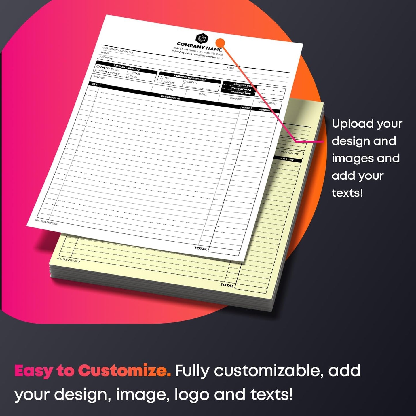 Custom Print 8.5" x 11" Carbonless NCR Forms for Printing Business and Company Invoices, Receipts, Work Orders, Sales Orders, Purchase Orders, Estimates and Quotes - Loose Sheets (2-Part, 250)