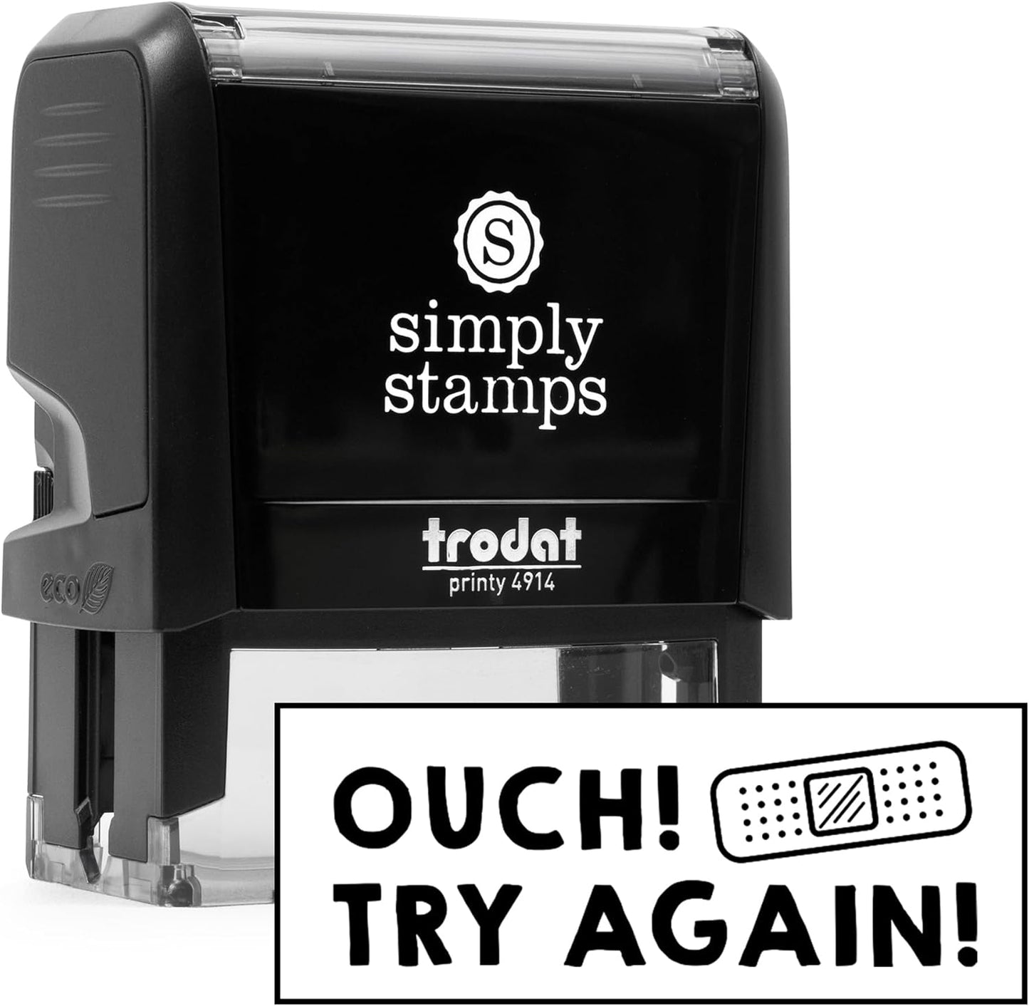 Custom Self-Inking Classroom Stamps | 49 Grading Phrases | Fun, Xtra Large Book Stamps (Ouch! Try Again!)