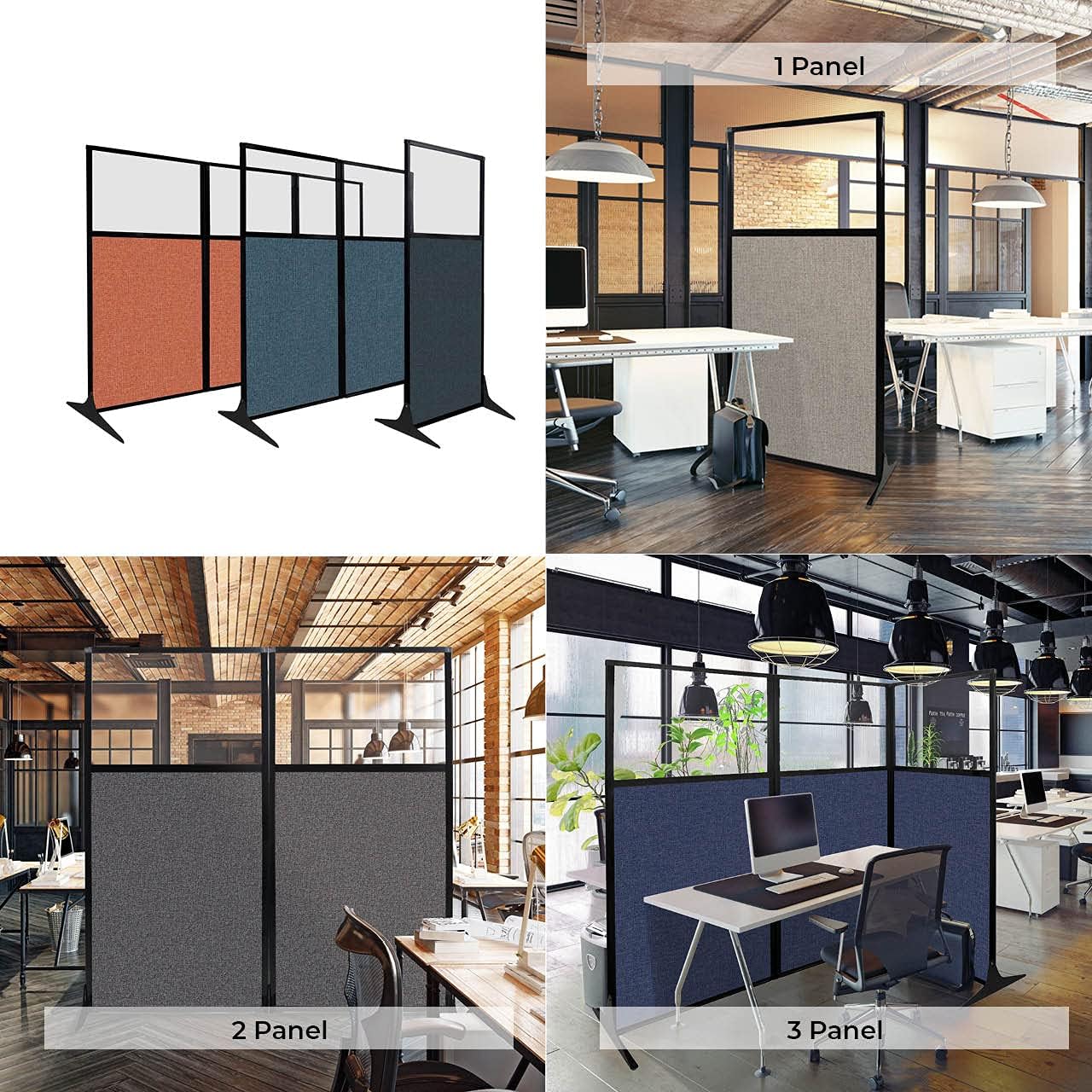 Versare Workstation Partition | Portable Wall Divider | Modern Office Cubicle | Free Standing Privacy Screen | Flexible Work Space | 99" x 70" W/Window, Blue Spruce Fabric Panels