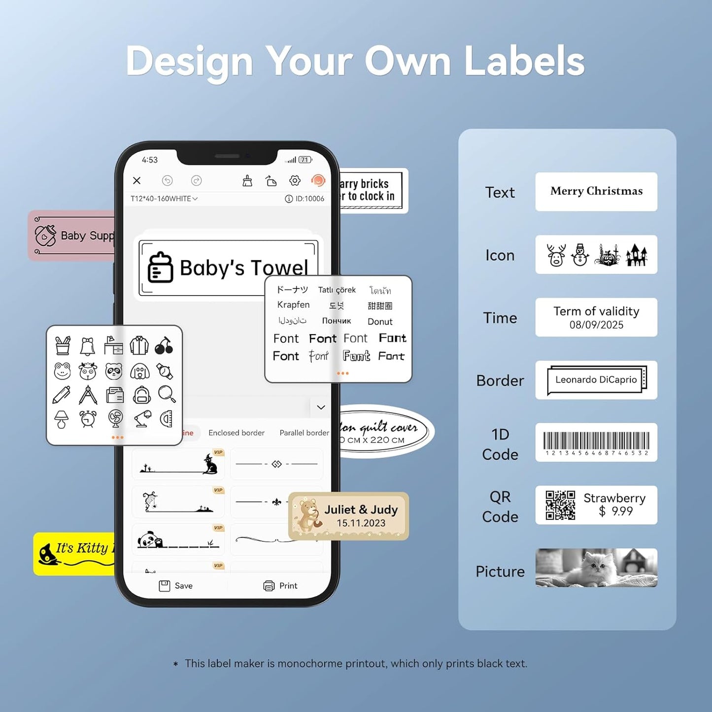NIIMBOT Label Maker Machine D11 Label Printer Portable Wireless Connection Multiple Templates Available for Phone Easy to Use Office Home Organization USB Rechargeable