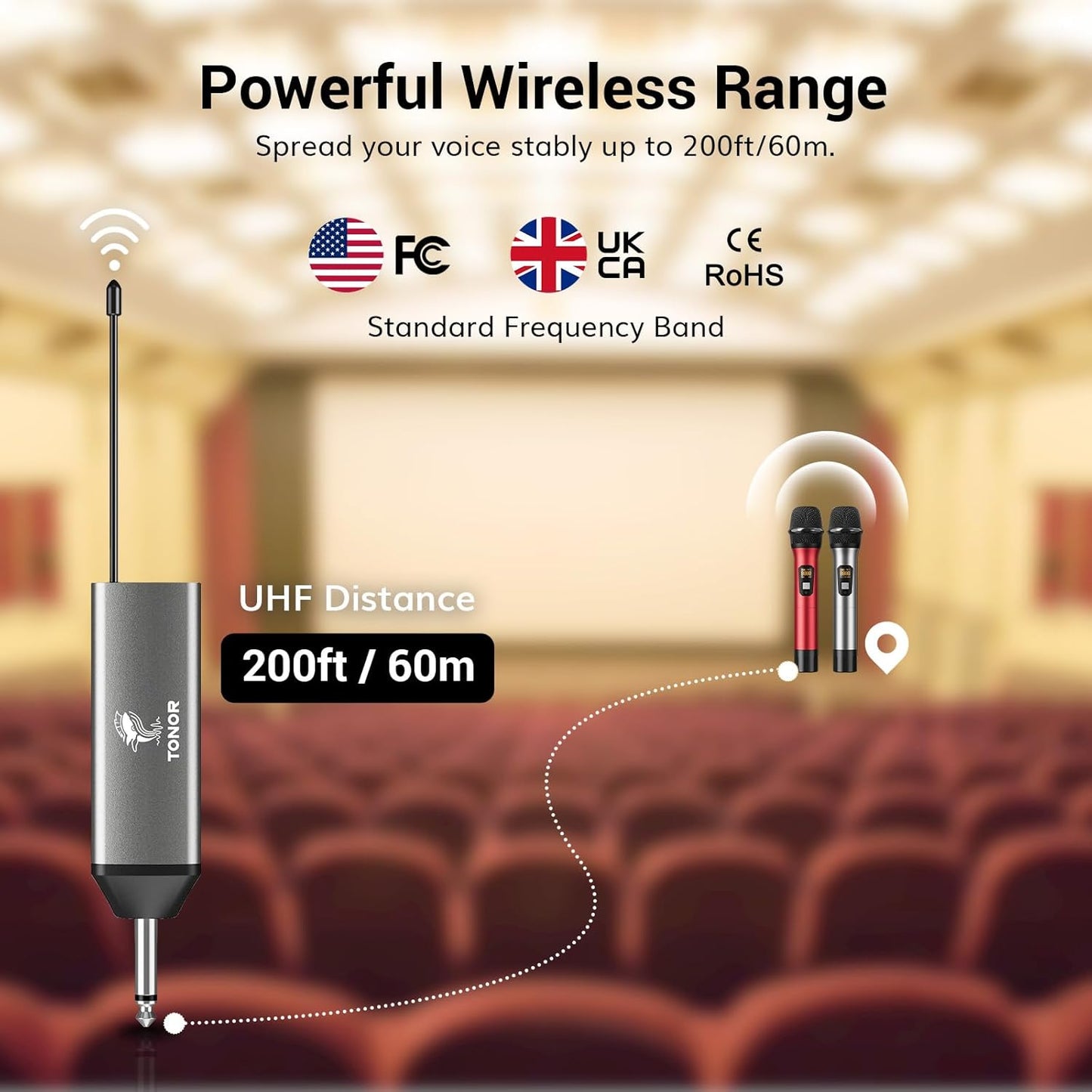 TONOR Wireless Microphones, Cordless Mic with Rechargeable Receiver, 200ft Range UHF Handheld Dynamic Microfonos Inalambricos Professional for Karaoke Singing Party Wedding Church TW630 Silver&Red