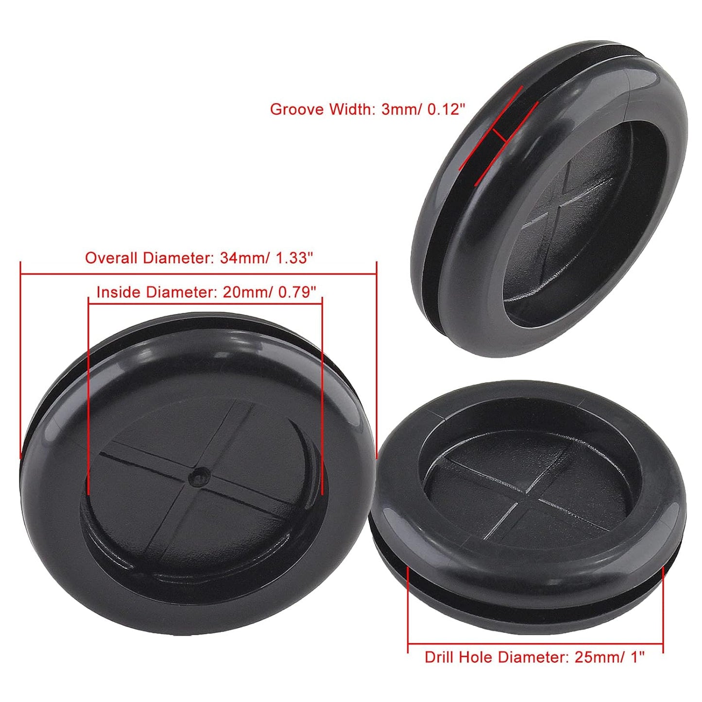 24 Pack 0.79" Inside Diameter 1" Drill Hole Rubber Grommet, Firewall Plug Grommet Rubber Grommets Wire Protection, Double Sided Round