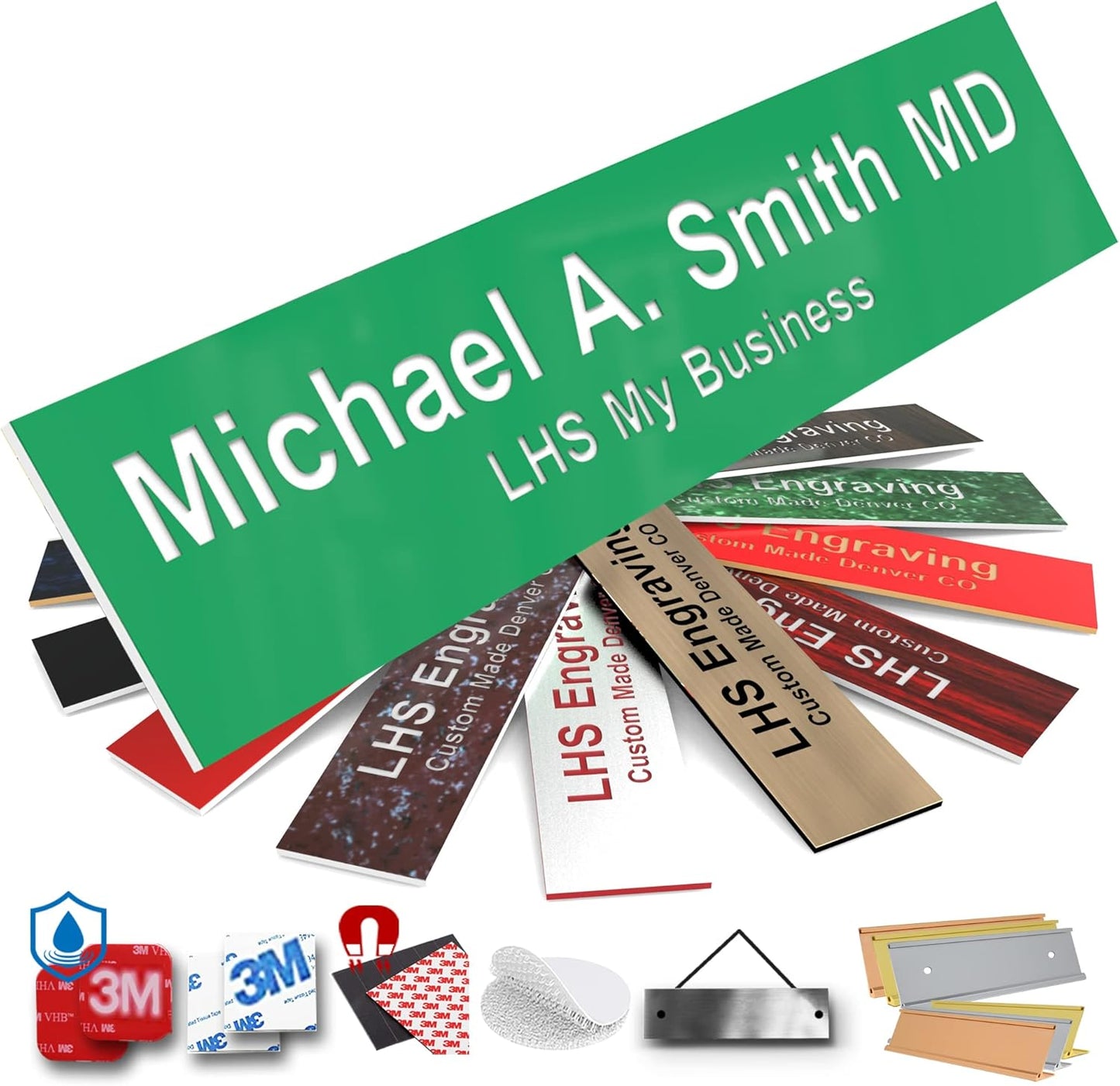 Engraved Custom Door Plate Green Plastic Office Door Sign with White Letters - Made in USA 2x10 B6