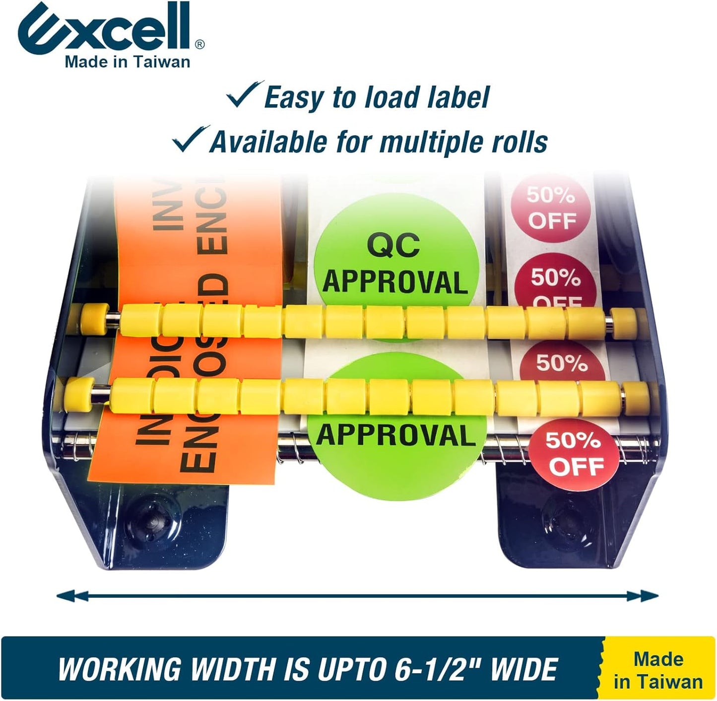 Excell LD-618 Manual Metal Table Label Dispenser: Ideal for Home, Office, Retail, and Warehouses. Fits 6.5" Labels. Features a Sturdy Metal Construction and Easy Label Dispensing.