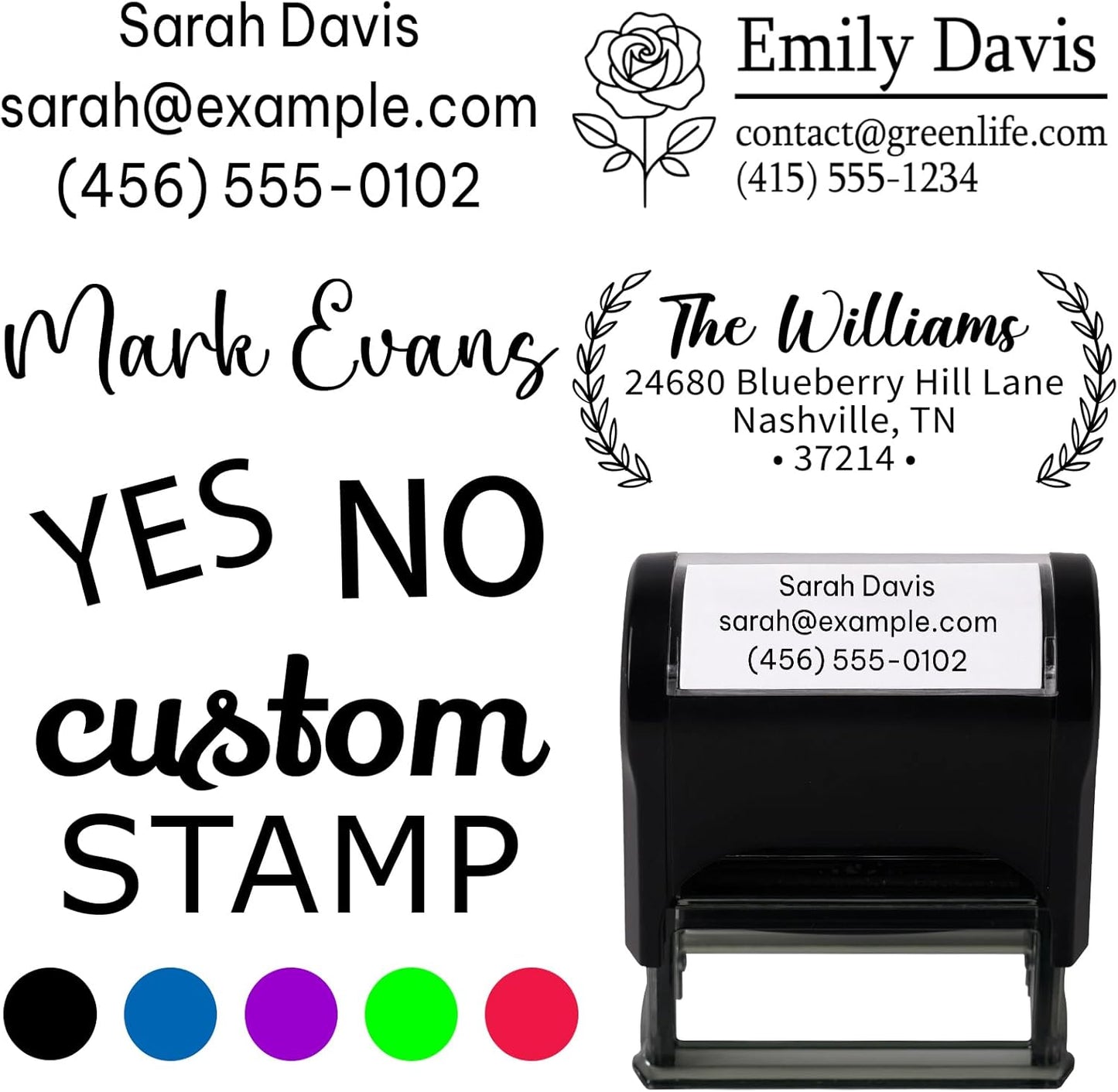 Custom Stamp - Personalized Self-Inking Stamp for Office, Teacher, Address & Business Label Stamper - 5 Sizes - 5 Ink Color Options - Up to 5 Lines of Customized Text (Custom)