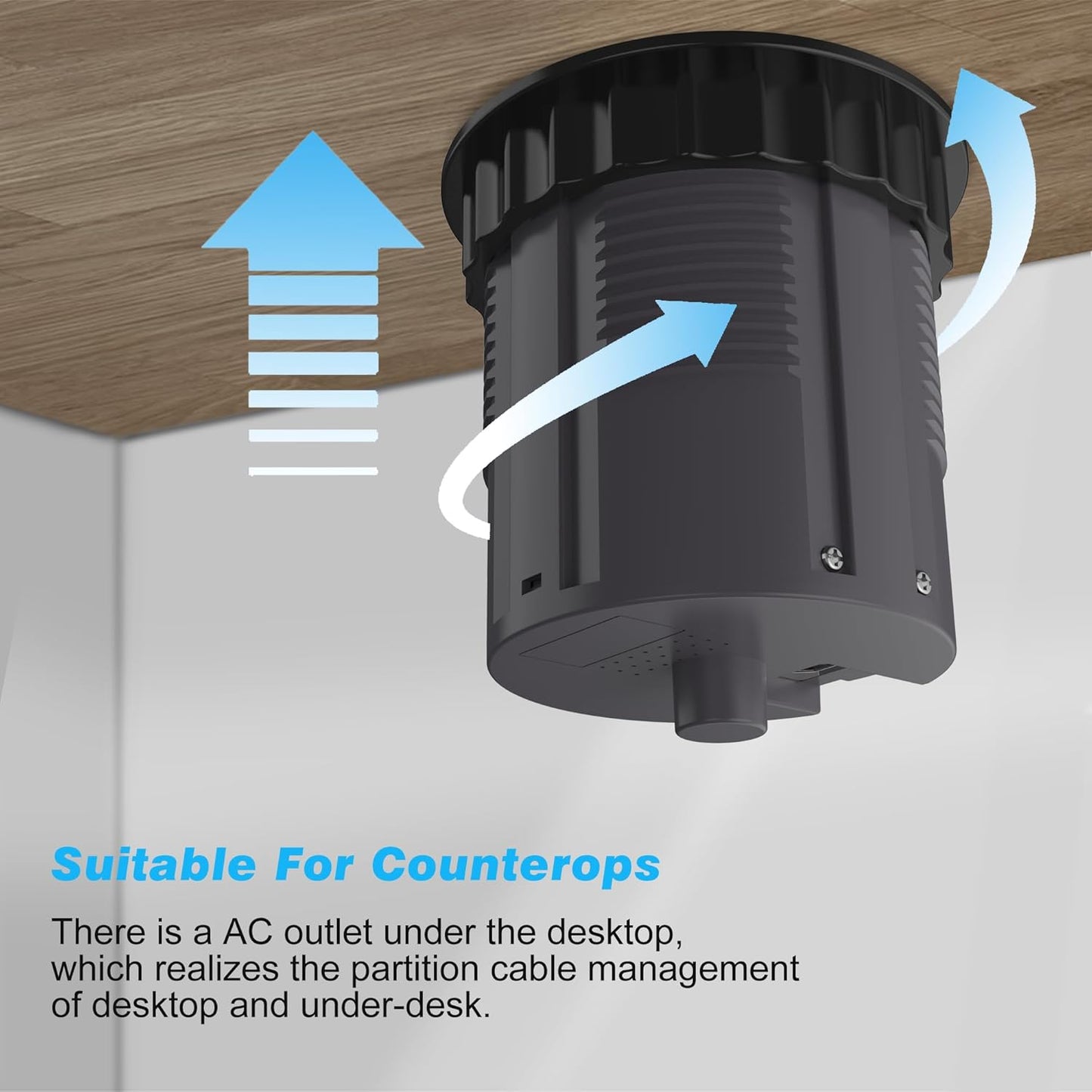 Automatic Pop Up Outlet, 4.33 inch Pop Up Outlet for Countertop with 15W Wireless Charger 3 AC Plug 1 USB-A 1 USB-C Hidden Outlet 5 FT Cord for for Kitchen/Home/Office (Grey)