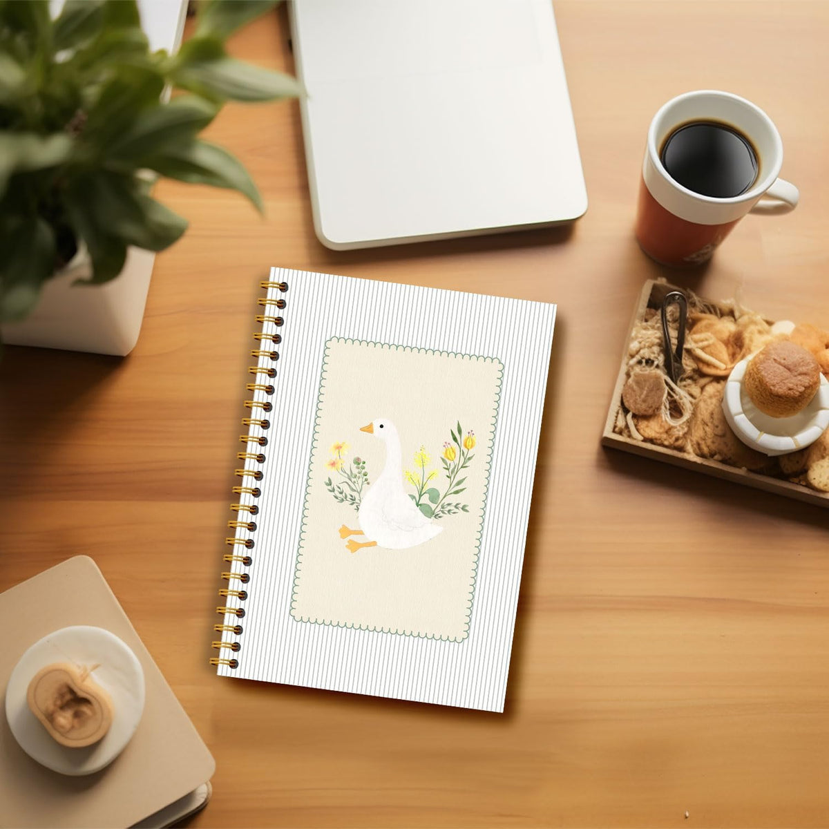 Guymn Cottage Core Floral Goose Notebook, Sage Green Vintage Goose Journal for Kids Girls, Geese Animal Lover Gifts Hardcover Spiral Notebooks Journals 5.5x8.3 Inch
