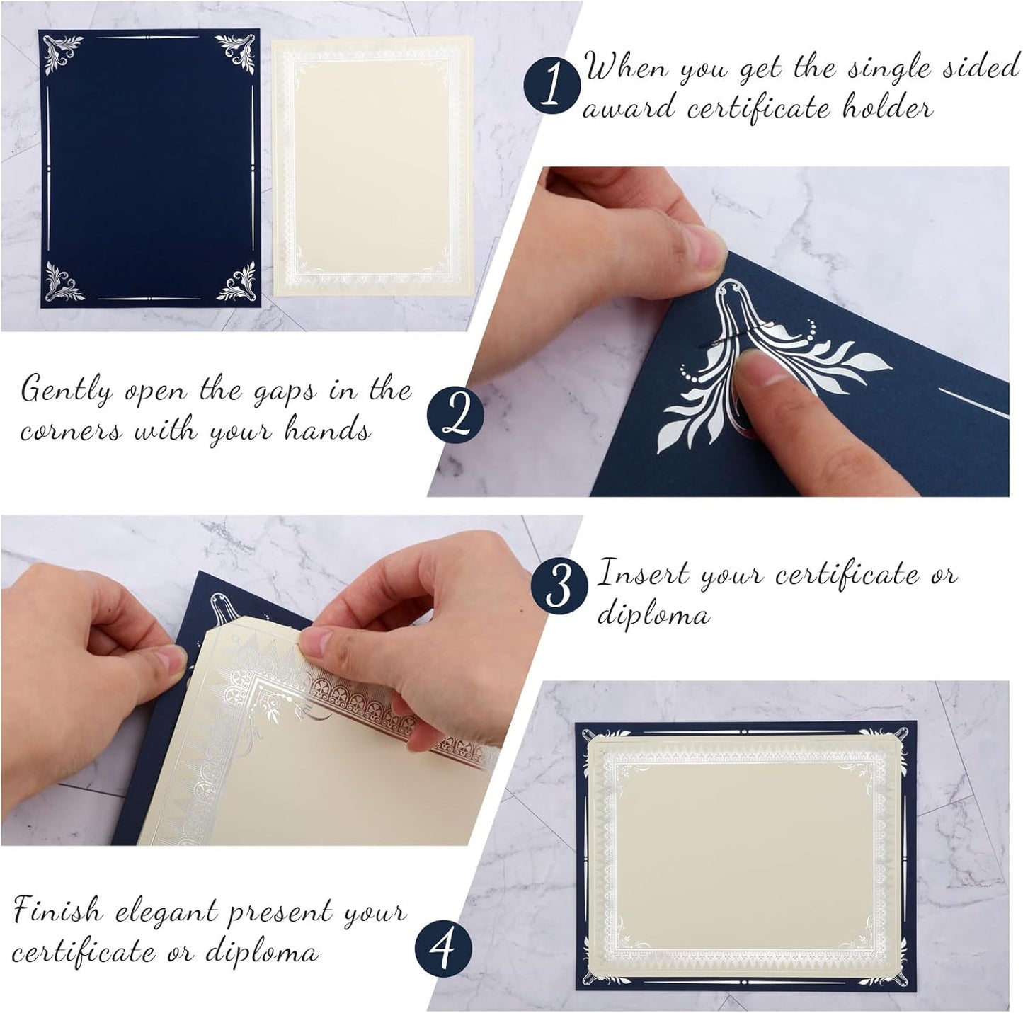 Fainne 50 Sets Certificate Kit Includes 50 Pcs 9.5 x 12 Inch Certificate Holders 50 Pcs Letter Size Papers 50 Pcs Foil Award Seals Diploma Covers for Appreciation(Navy Blue, Silver)