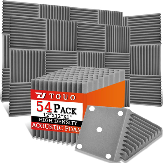 54 Pack Acoustic Panels – Sound Proof Foam Panels for Wall 12"x12"x1", Flame Retardant Wedge Acoustic Foam, High-Density Sound Absorbing Panels for Home Studio(Gray, 1" Thick 54 Pack)