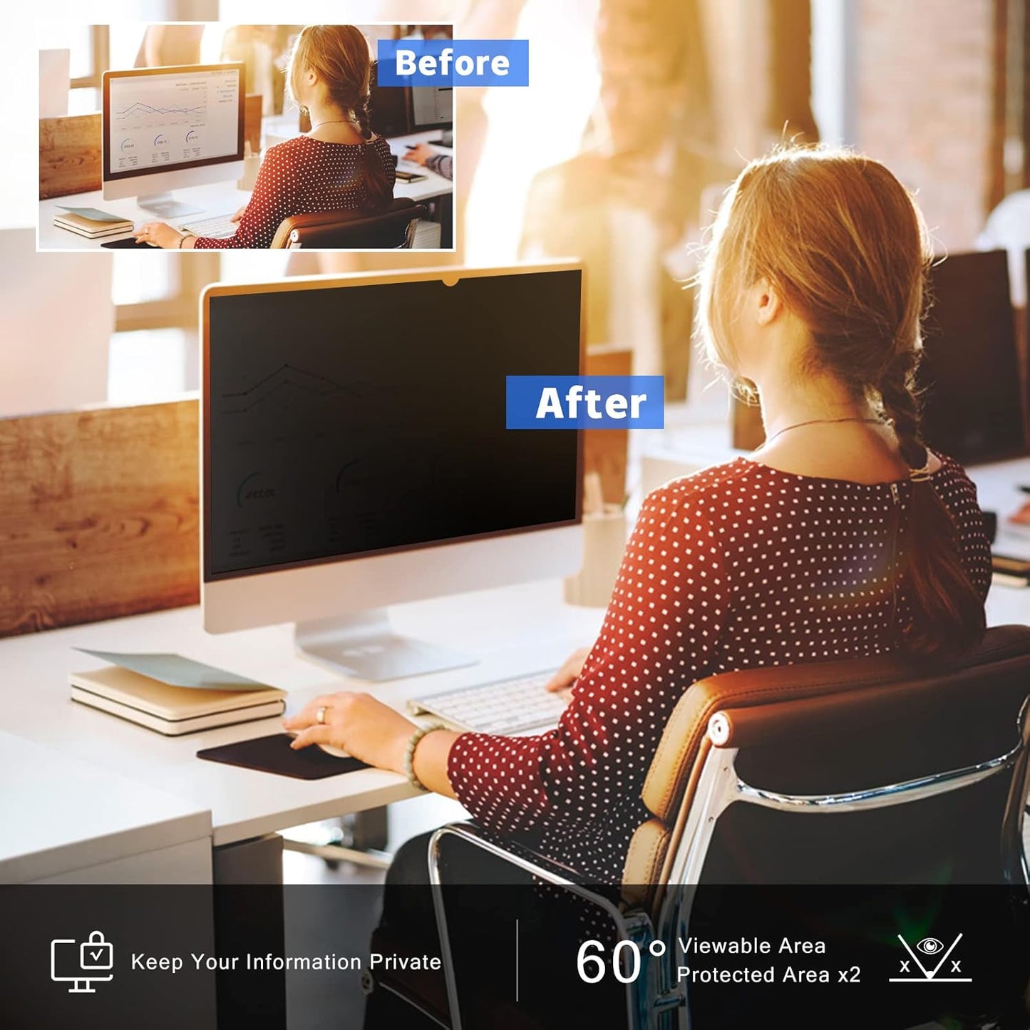 19 Inch 5:4 Computer Privacy Screen Filter for Monitor - Privacy Shield and Anti-Glare Protector (14 13/16" x 11 7/8")