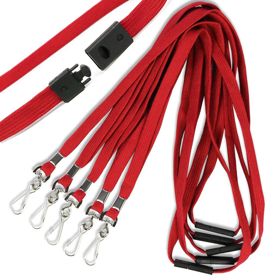 Safety Breakaway Lanyard With J-Hook for ID Badges, Cruise, Business Card, NameTag Holder - Premium Flat Lanyards for Women/Men, Employees, Students (Red, Breakaway 100 Pack)